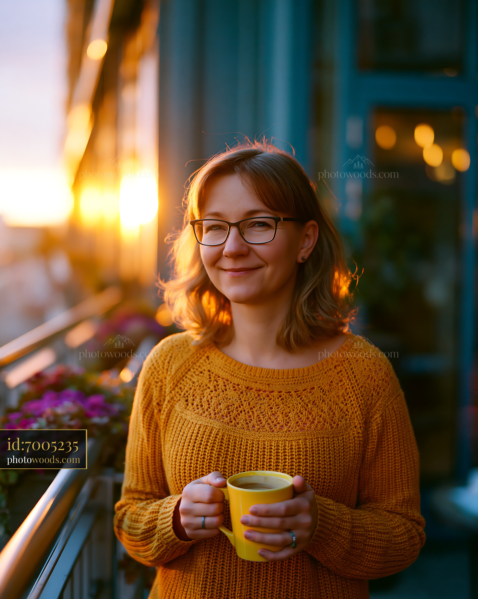 Woman Holding a Yellow Mug During Sunset on a Balcony