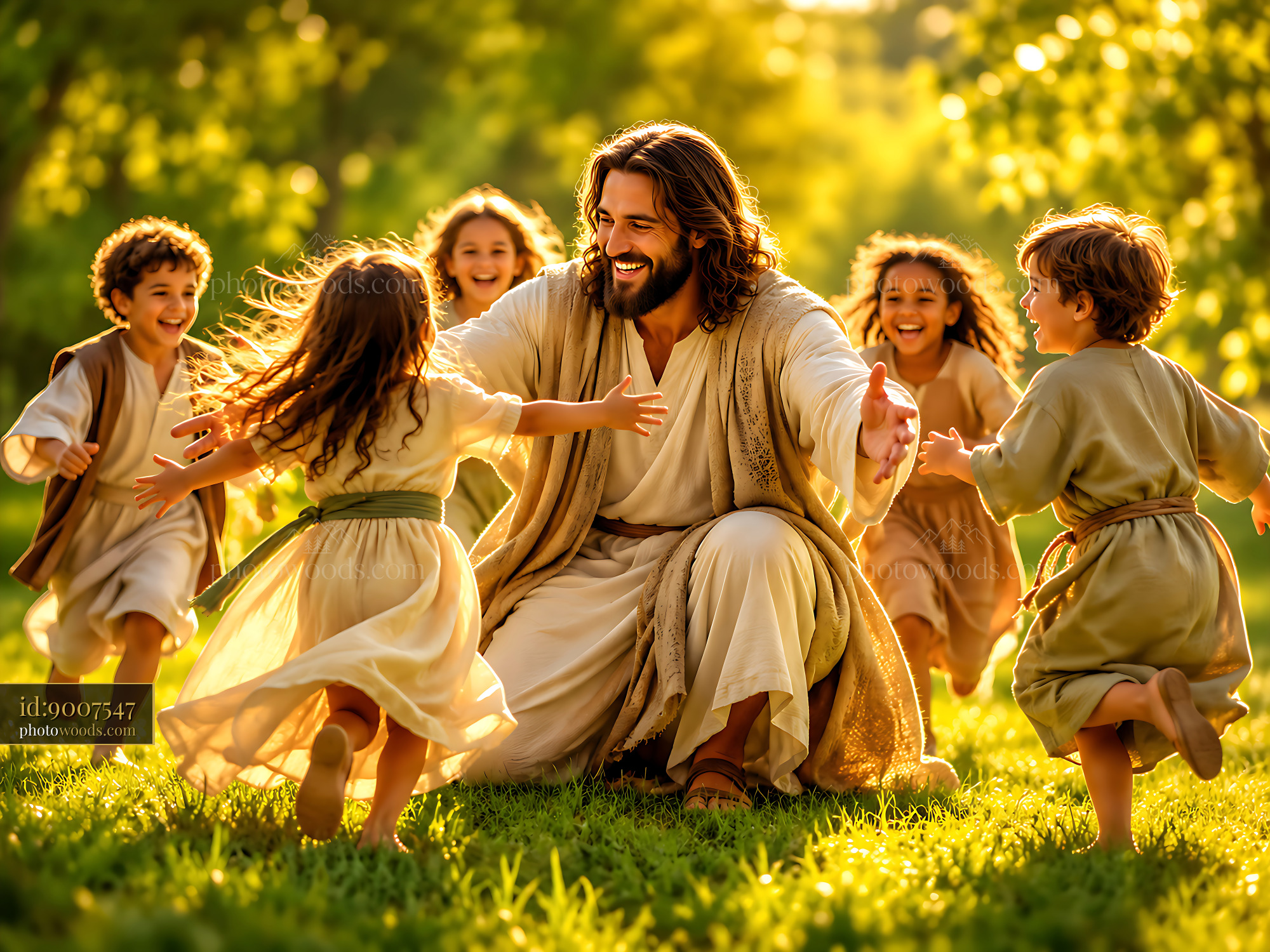 Jesus Interacts With Children in a Sunny Outdoor Setting