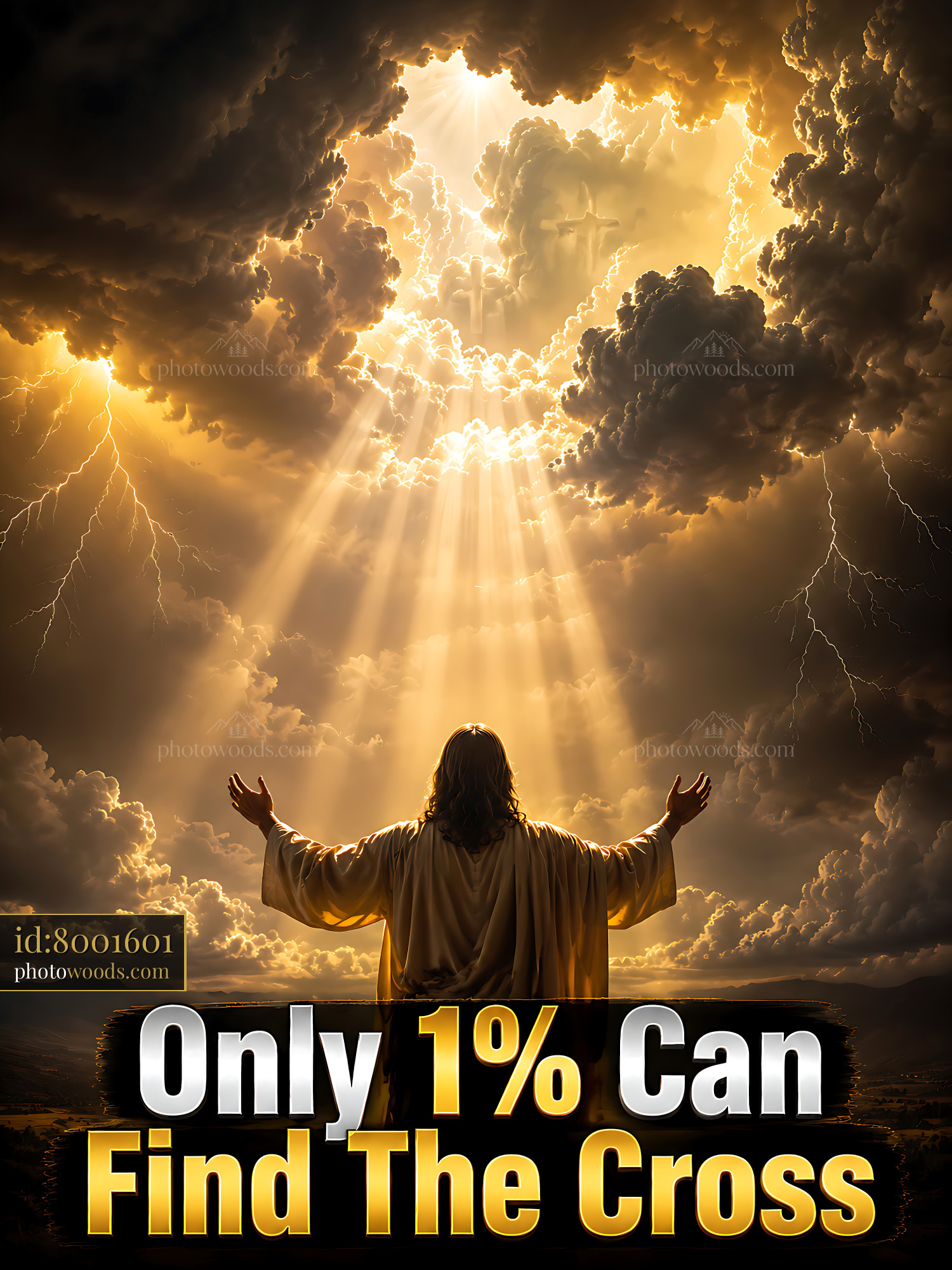 Jesus Stands With Outstretched Arms Under a Bright, Stormy Sky