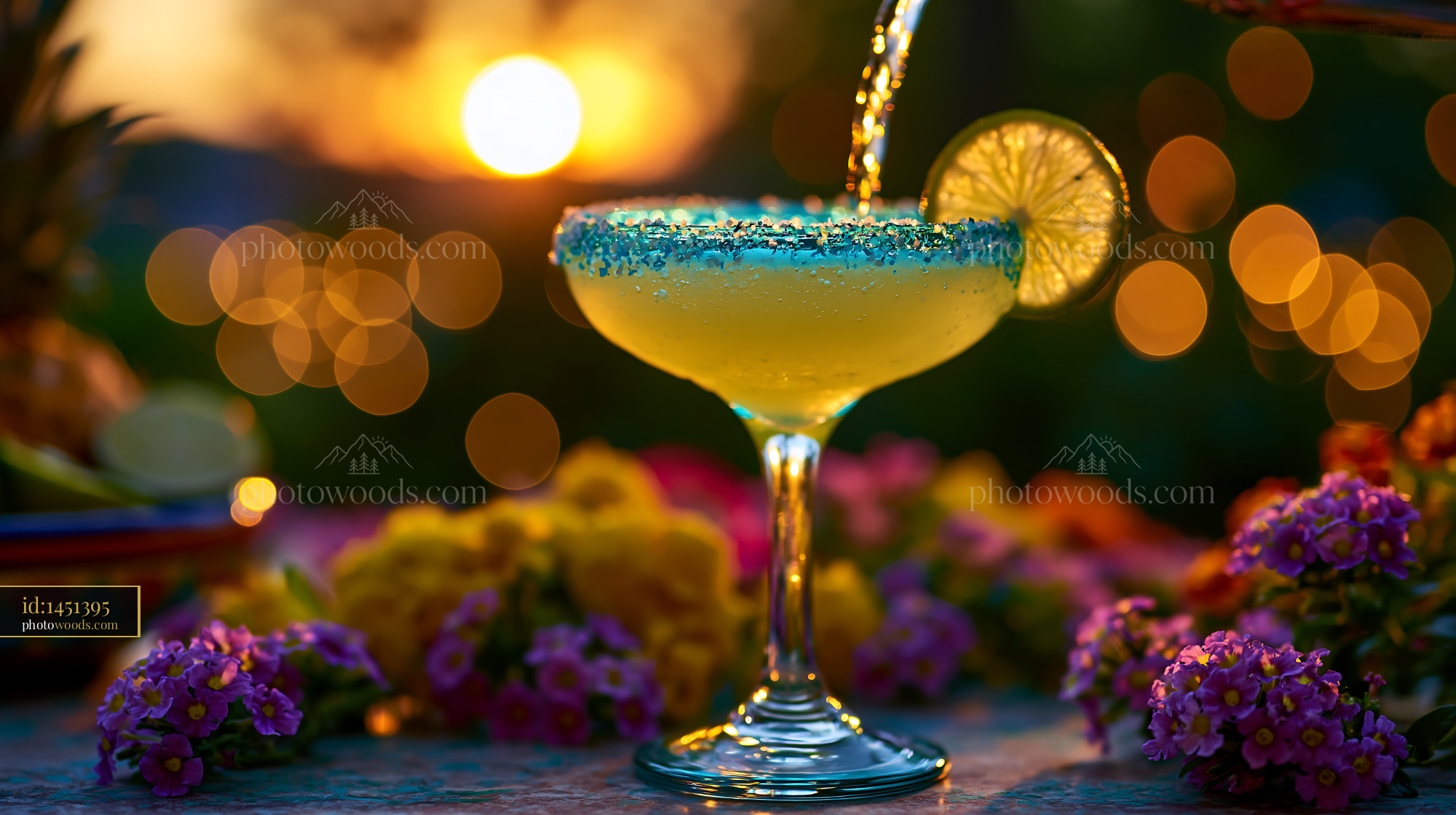 Frosty Margarita With Salt Rim Served at Sunset in a Coupe Glass
