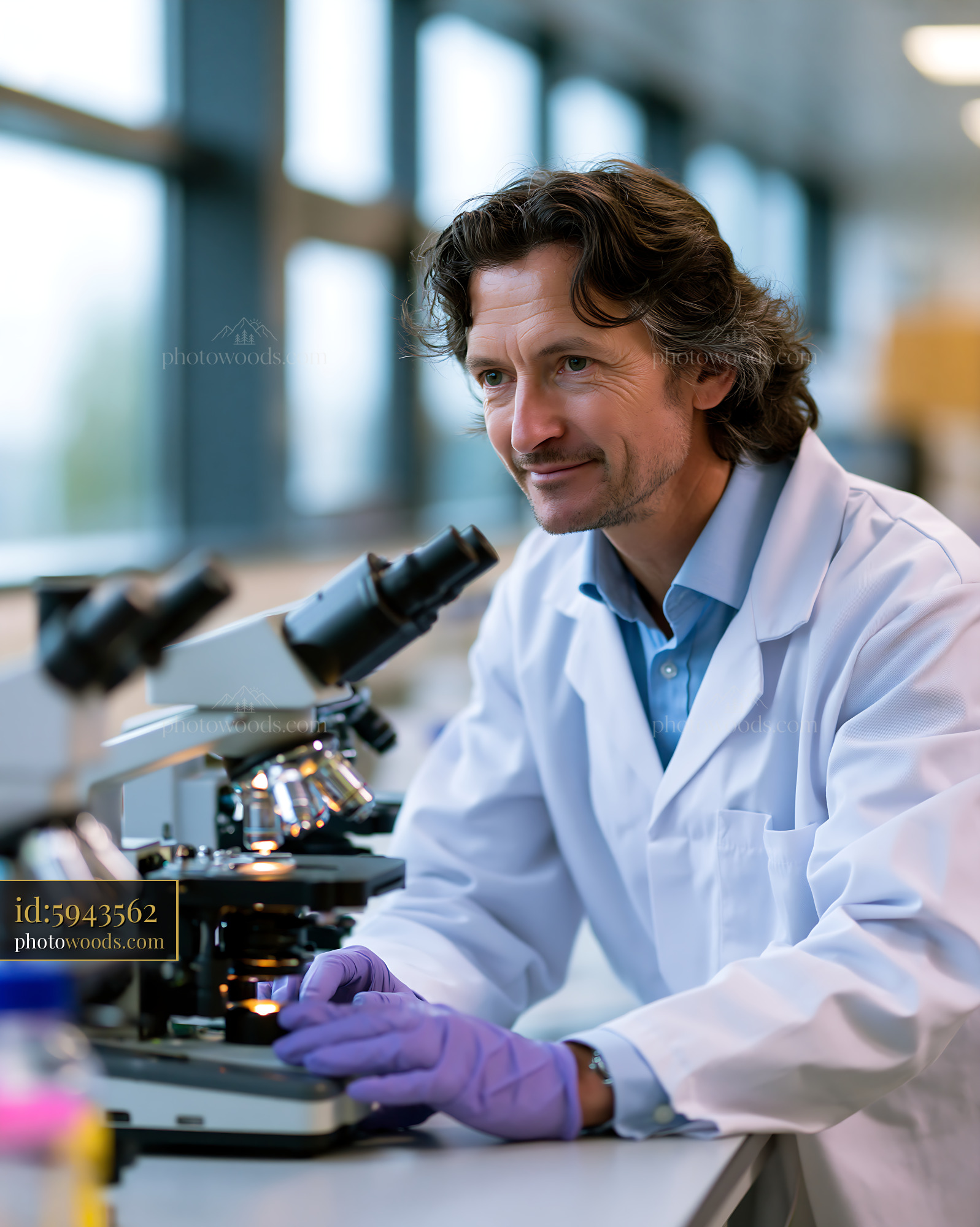 Researcher Adjusting Microscope in Laboratory Setting