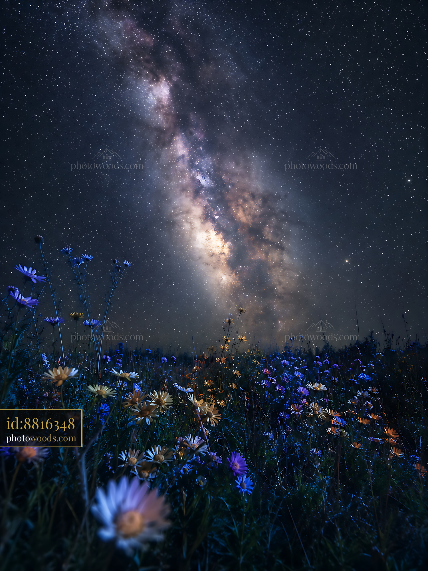 Flowers Bloom Under the Starry Night Sky Illuminated by the Milky Way