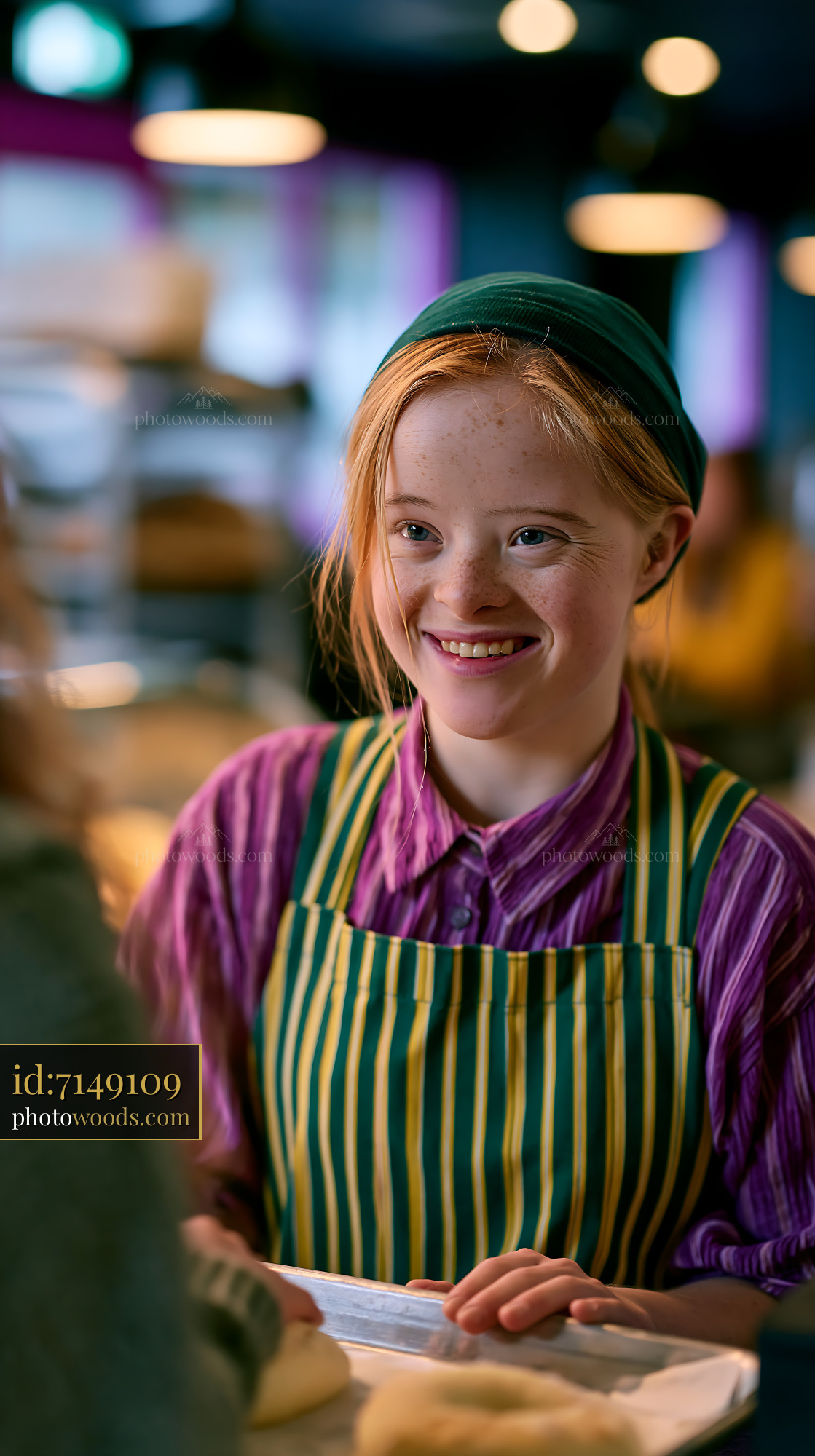 Young Woman With Down Syndrome Working in Bakery
