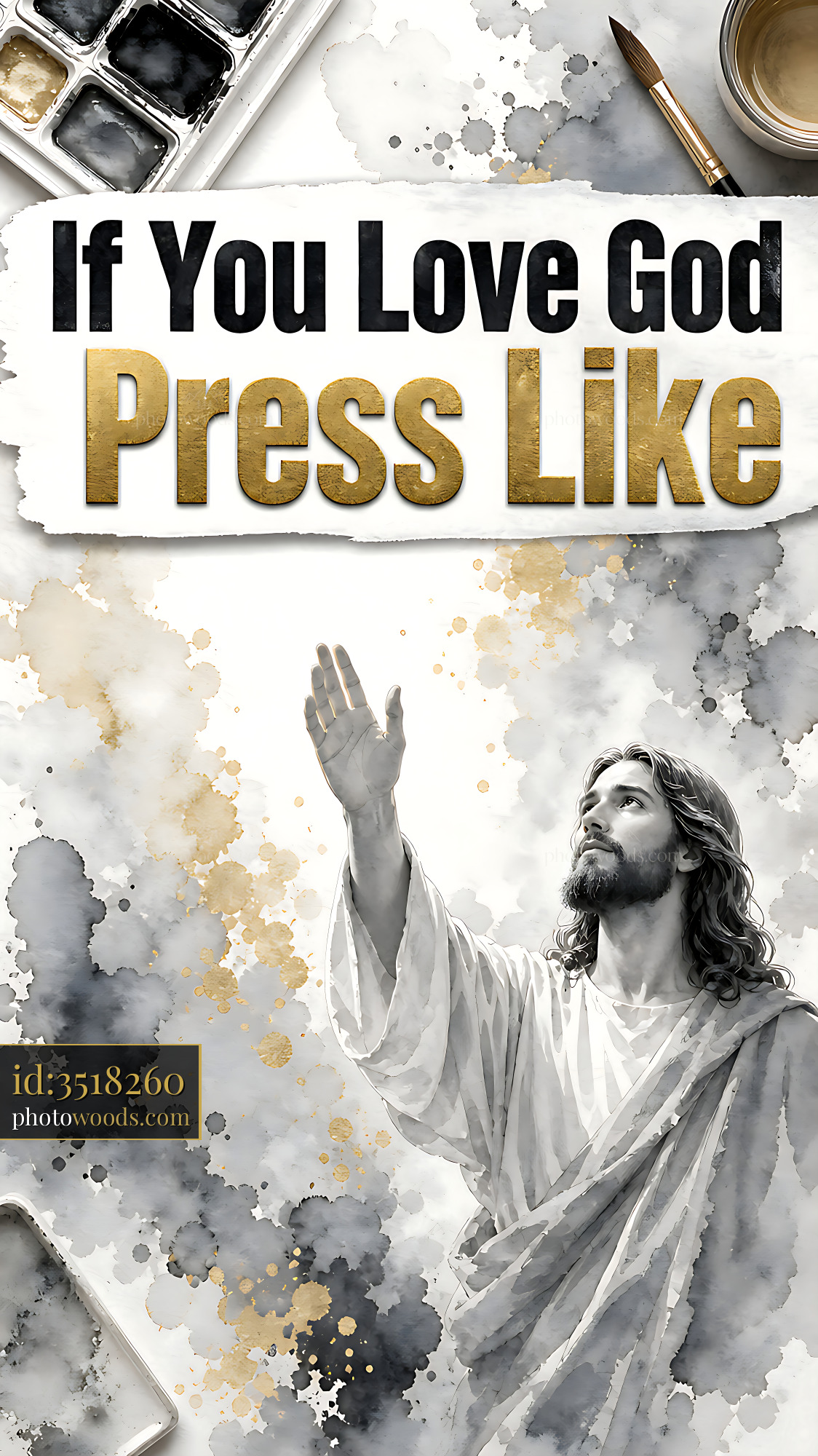 Jesus Reaching out With Arm Raised in Artistic Watercolor Design
