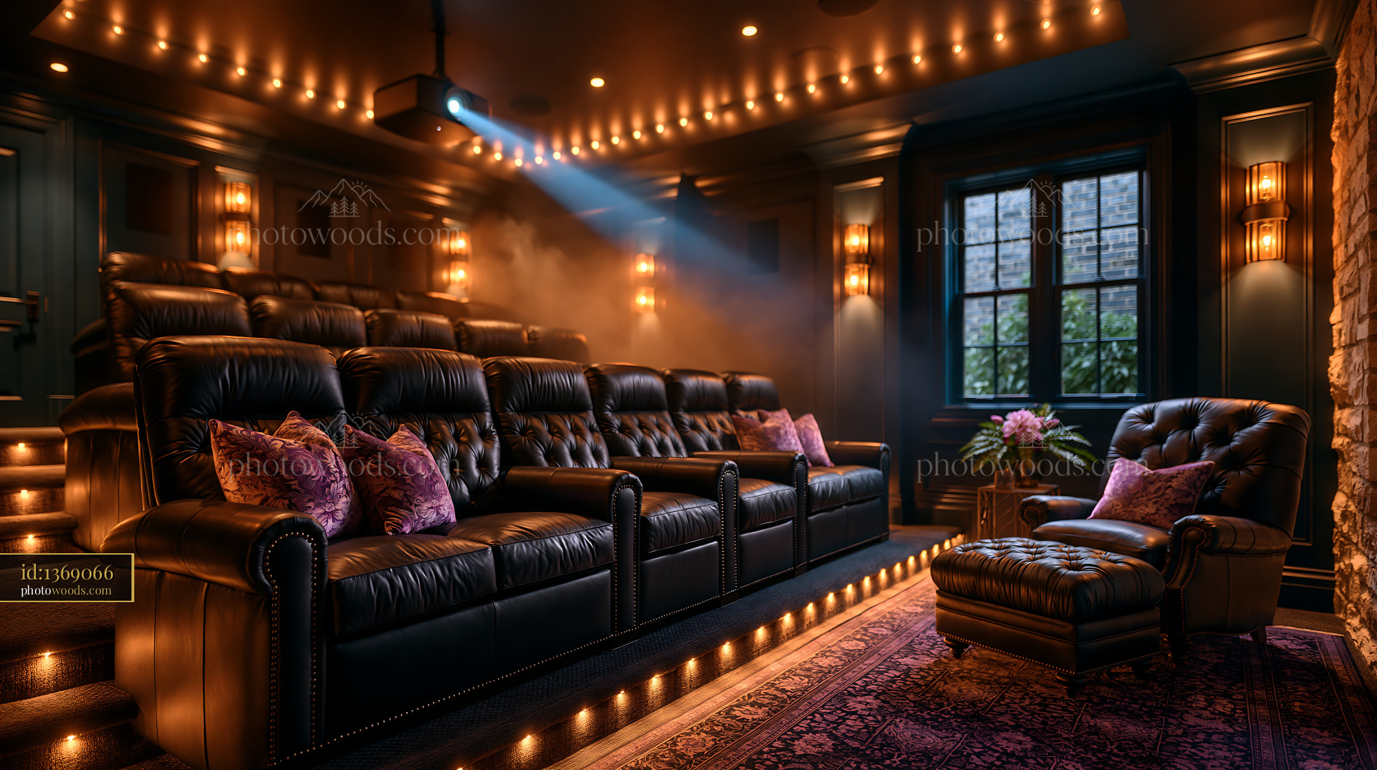 Private Underground Movie Theater With Leather Seating and Dim Lights