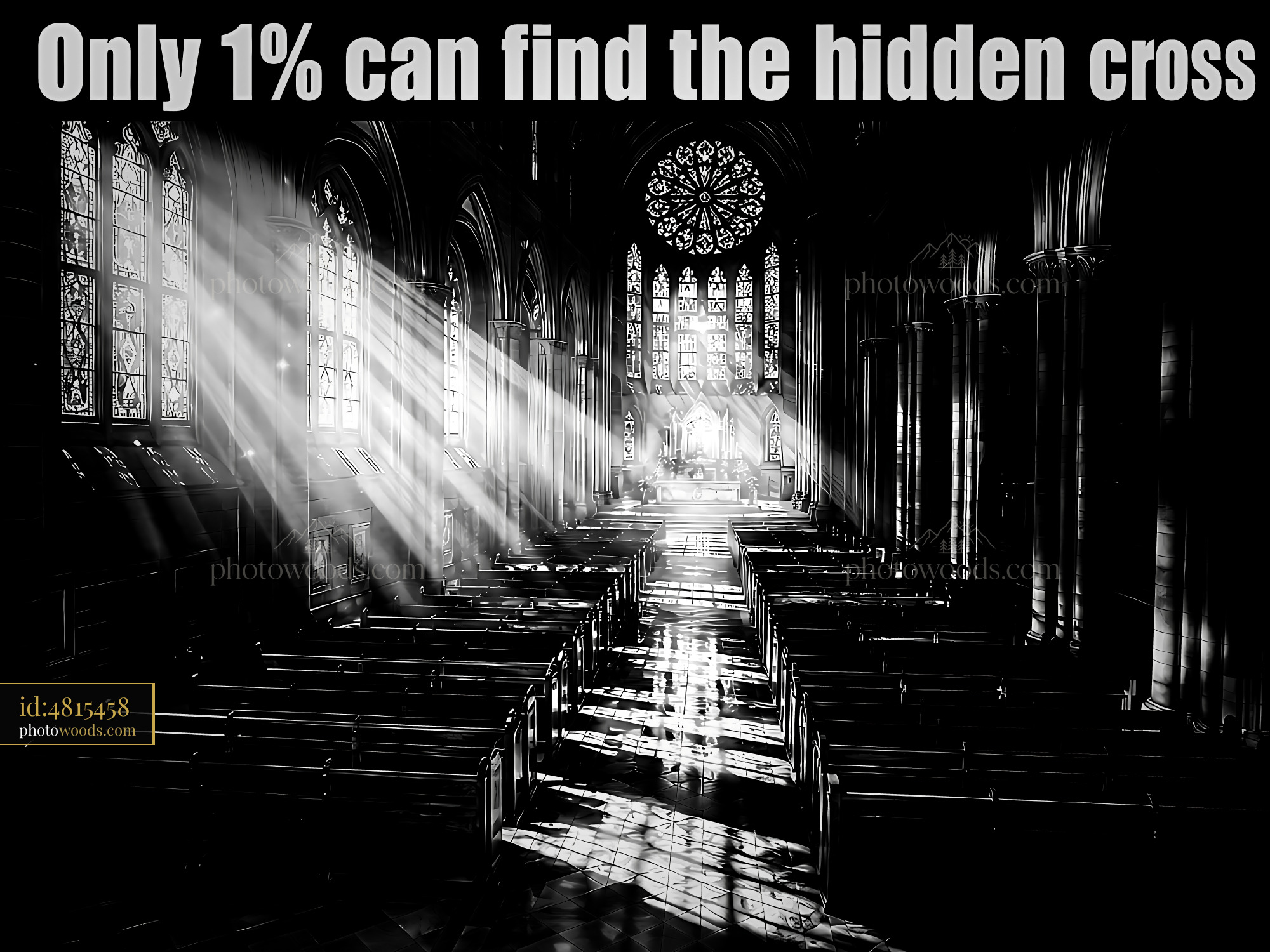 Light Shines Through Stained Glass in Dark Church Interior