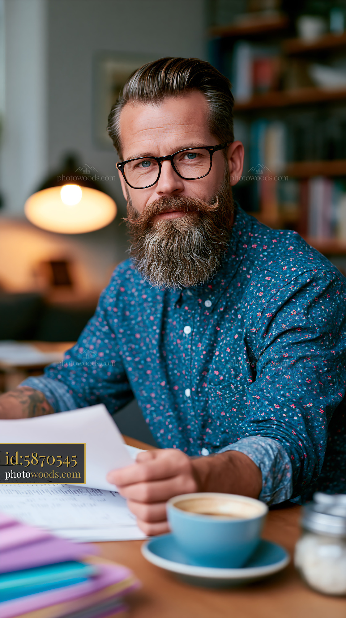 Tenant Reviewing Utility Bill at a Tidy Desk in Modern Office