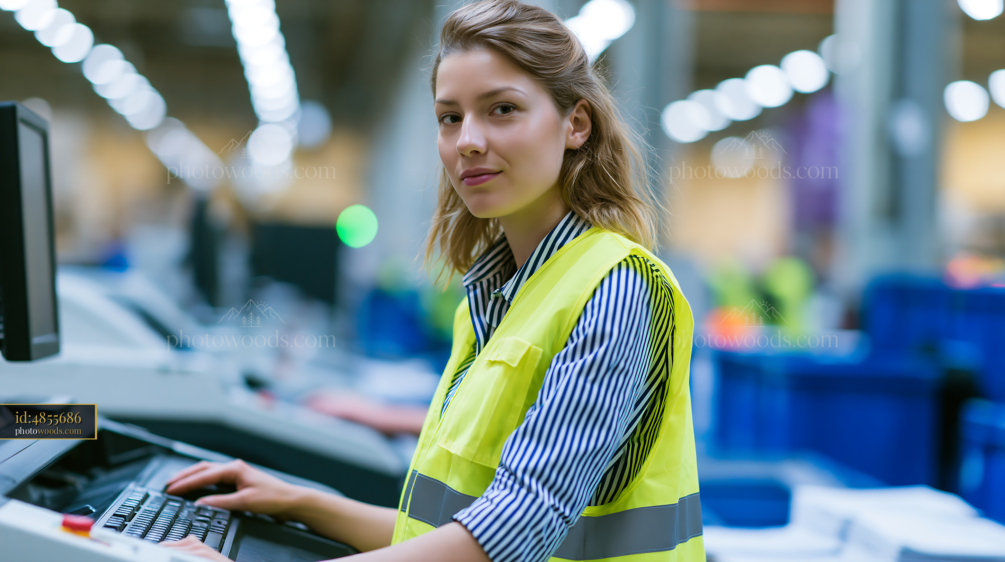 Young Female Electrician Working in a Warehouse Setting