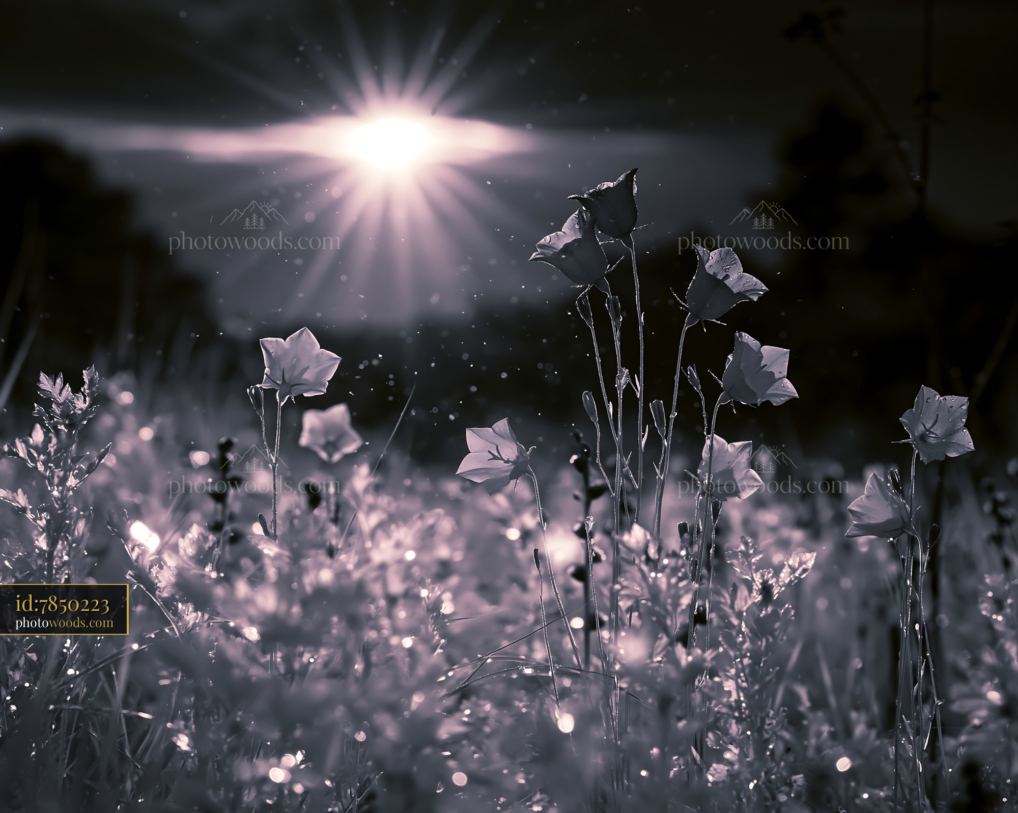 Harebell Flowers Blooming at Sunset in a Meadow