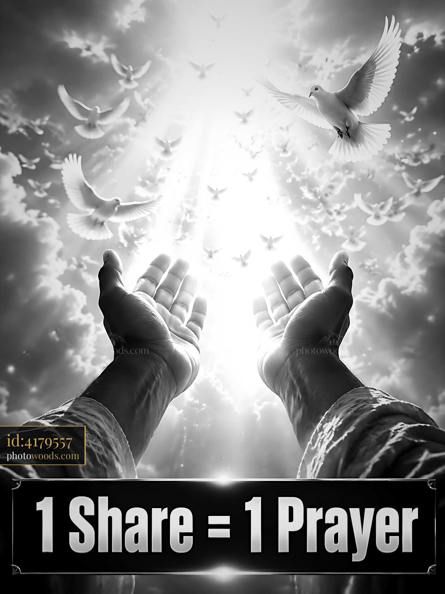 Hands Reaching Towards the Sky While Doves Fly Above
