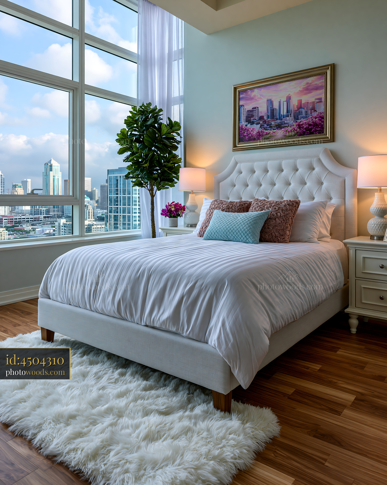 Penthouse Bedroom With Skyline View and Modern Decor