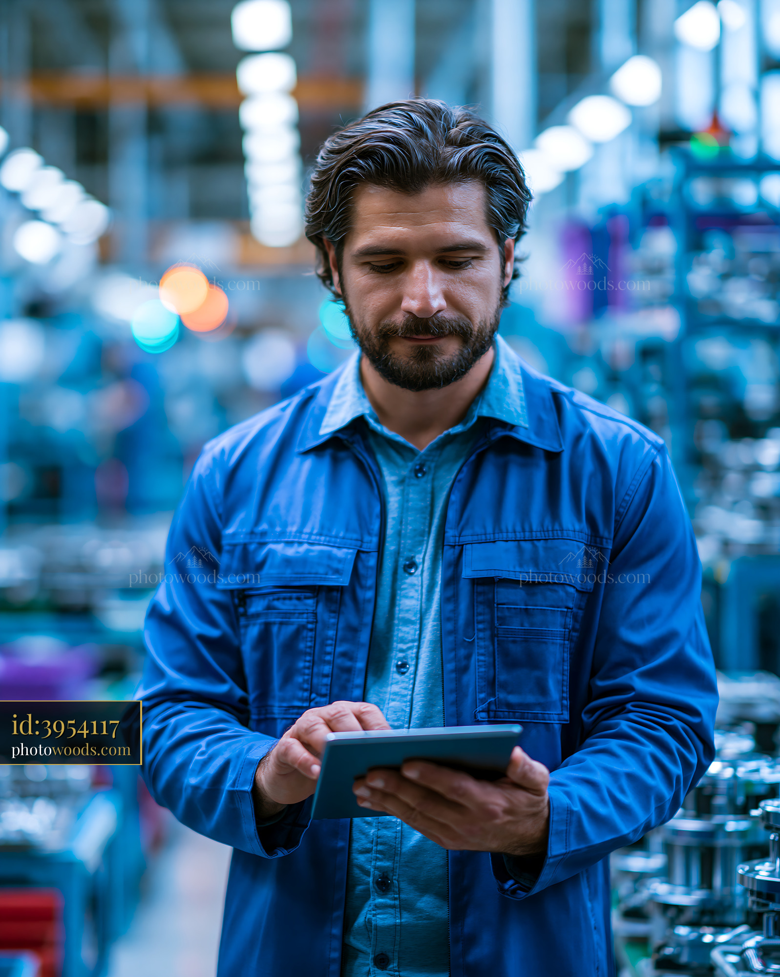 Worker Using Tablet in Industrial Setting