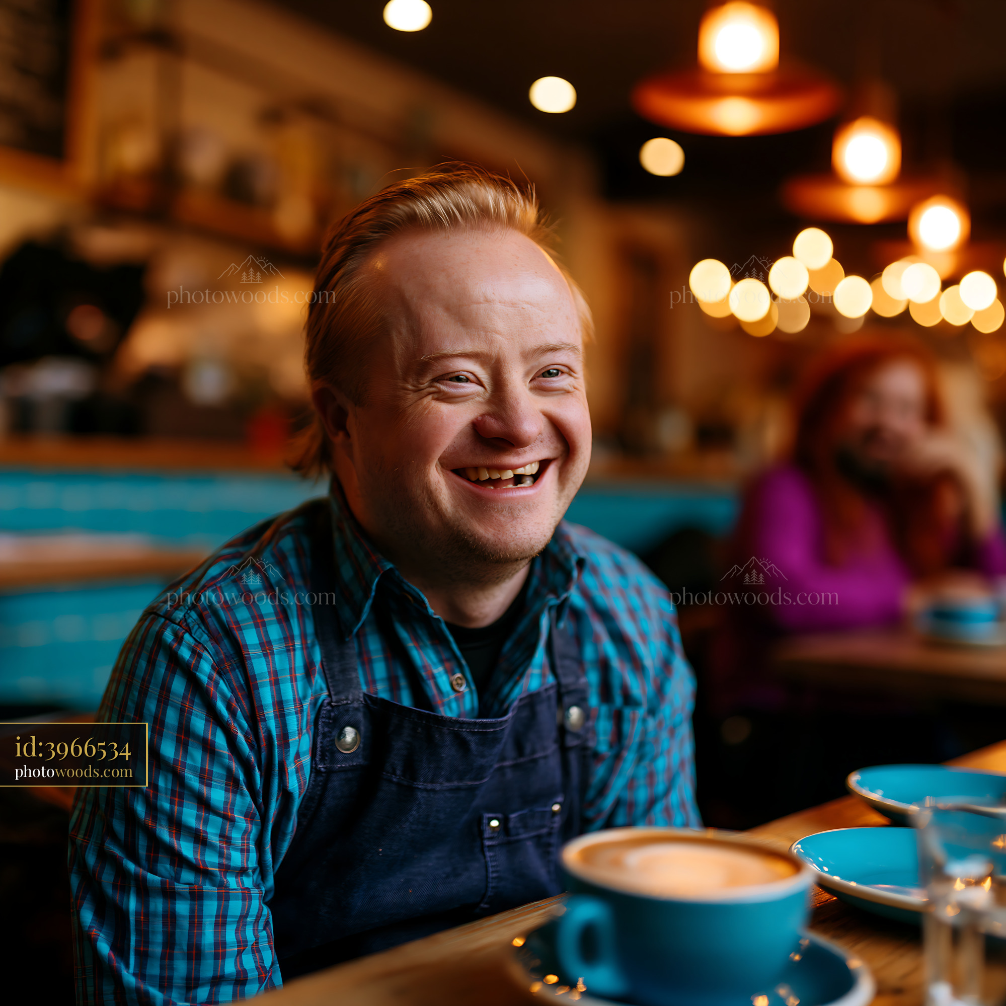 Laughing Barista With Down Syndrome in Cozy Cafe Setting