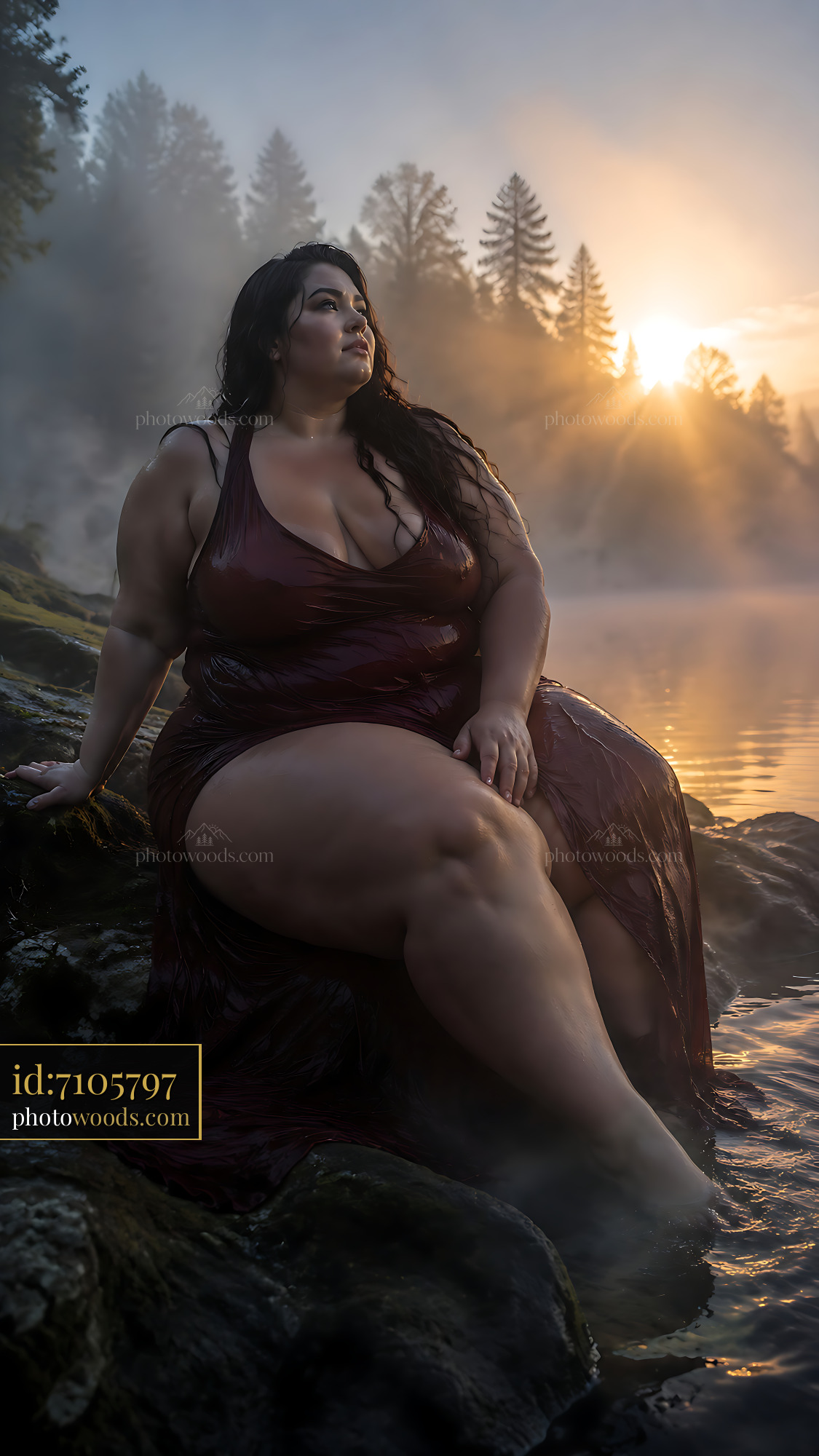 Woman Sitting by the Water During Sunset With Mist Rising