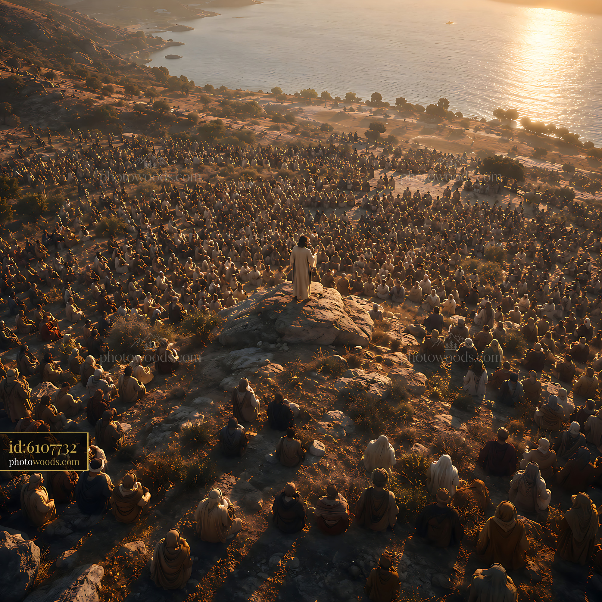 Gathering on a Hillside Under Sunset Near the Ocean