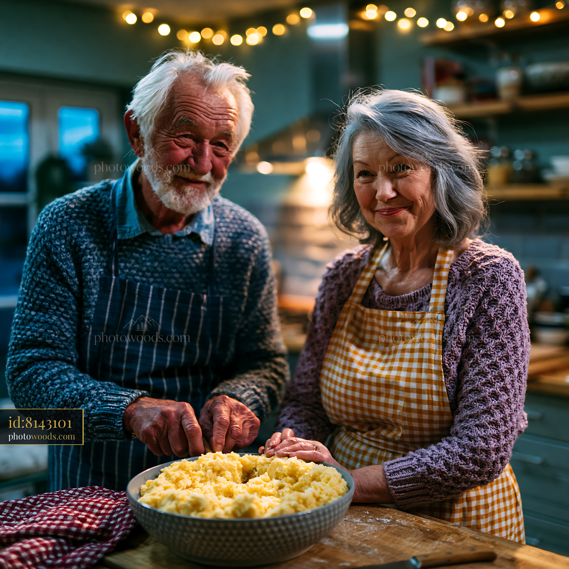 Elderly Couple Preparing a Meal Together in a Cozy Kitchen