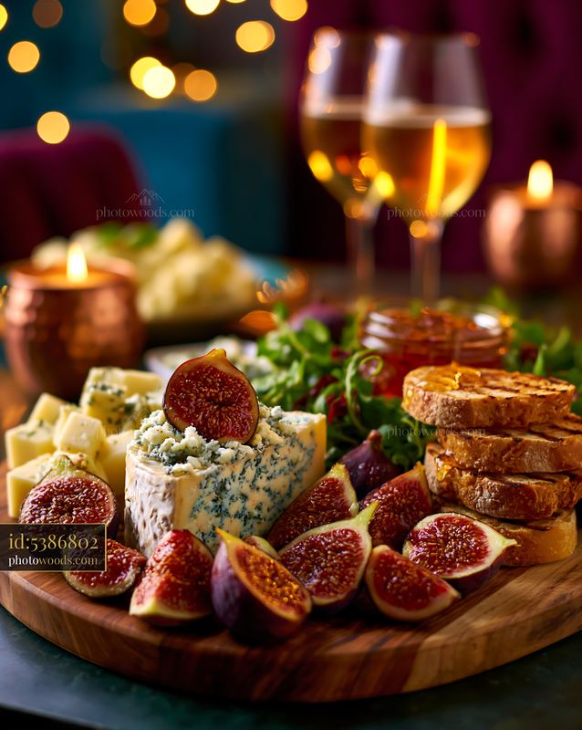 Charcuterie Board With Cheeses Figs and Honey in a Cozy Setting