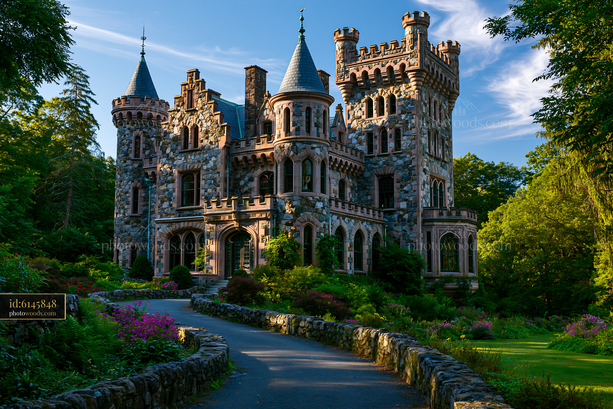 Reid Castle Purchase NY With Lush Gardens and Bright Sky