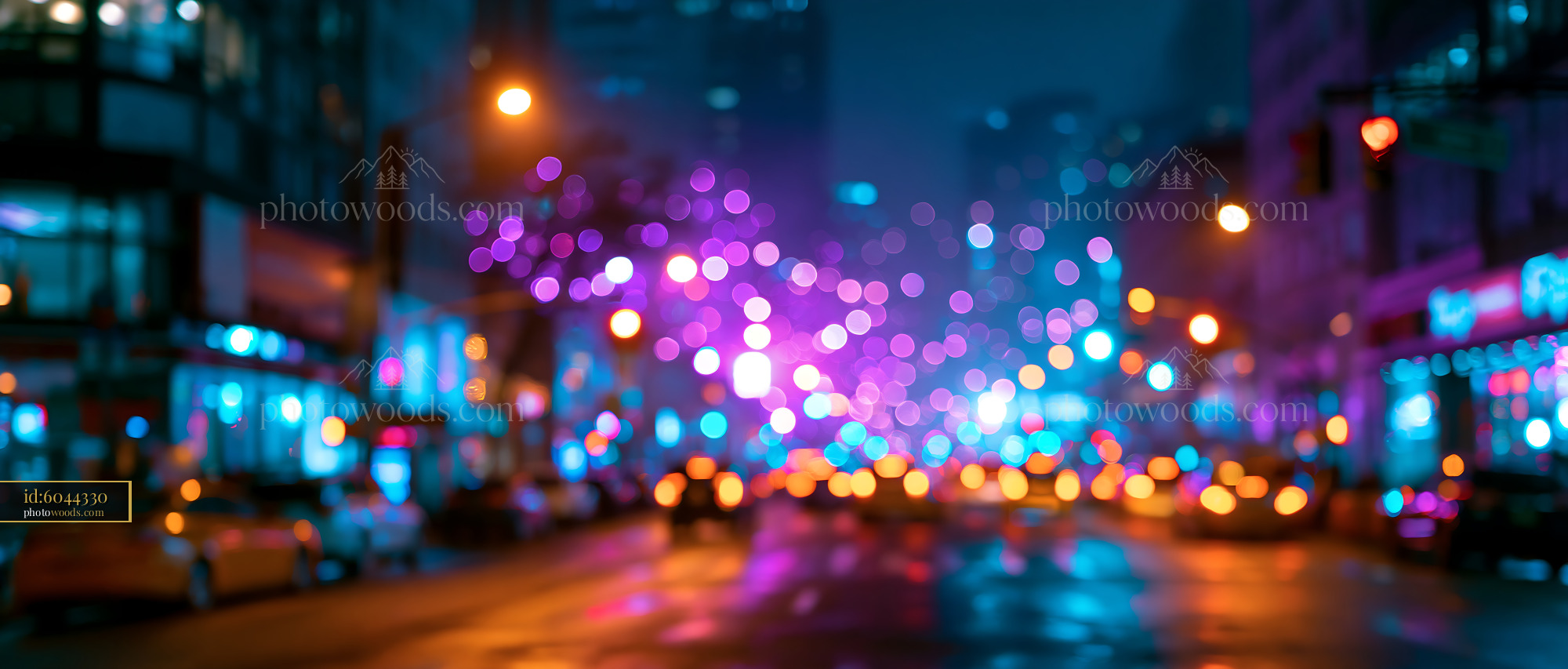 City Street Illuminated by Colorful Lights at Night