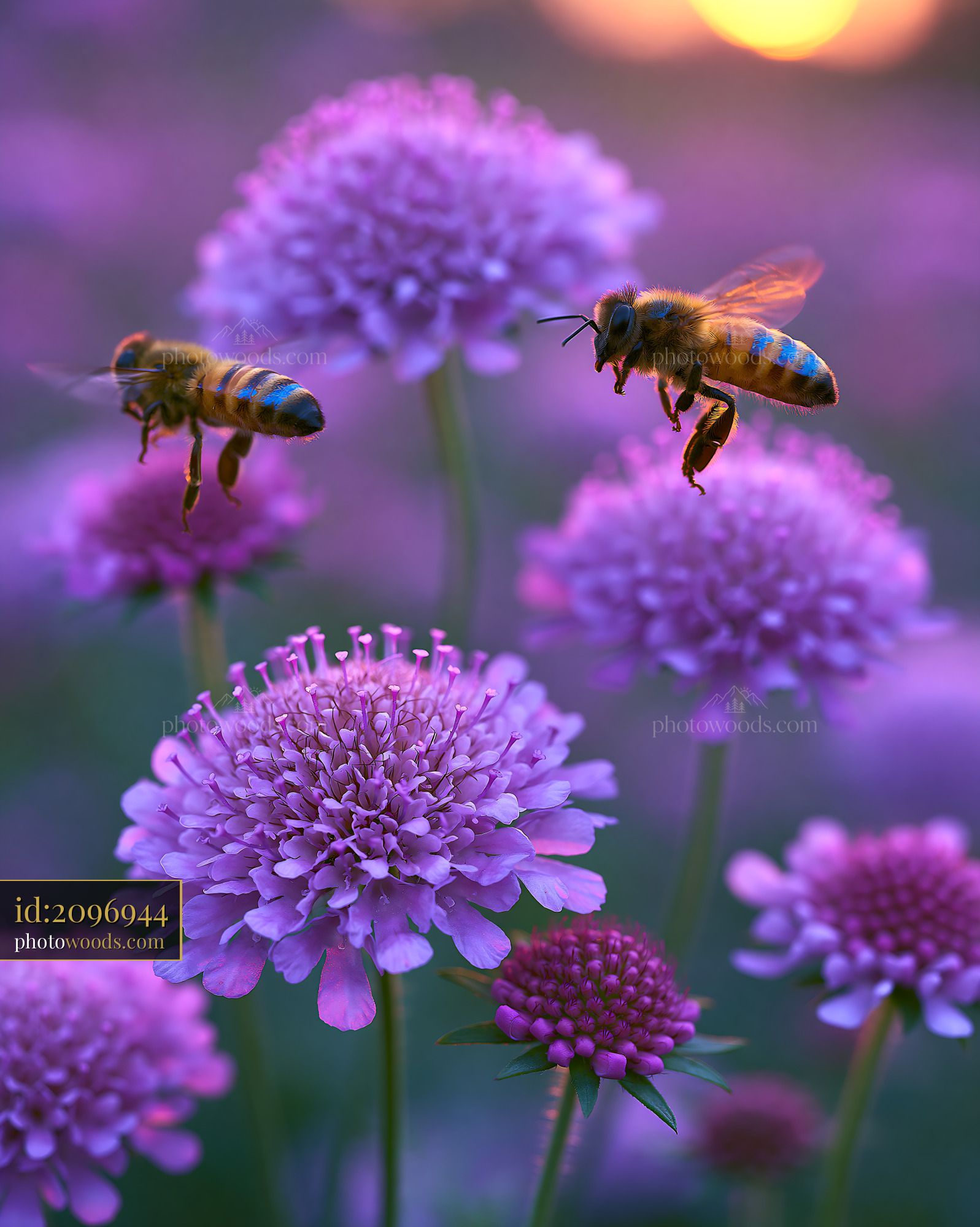 Scabious Flower in Meadow With Bees During Golden Hour