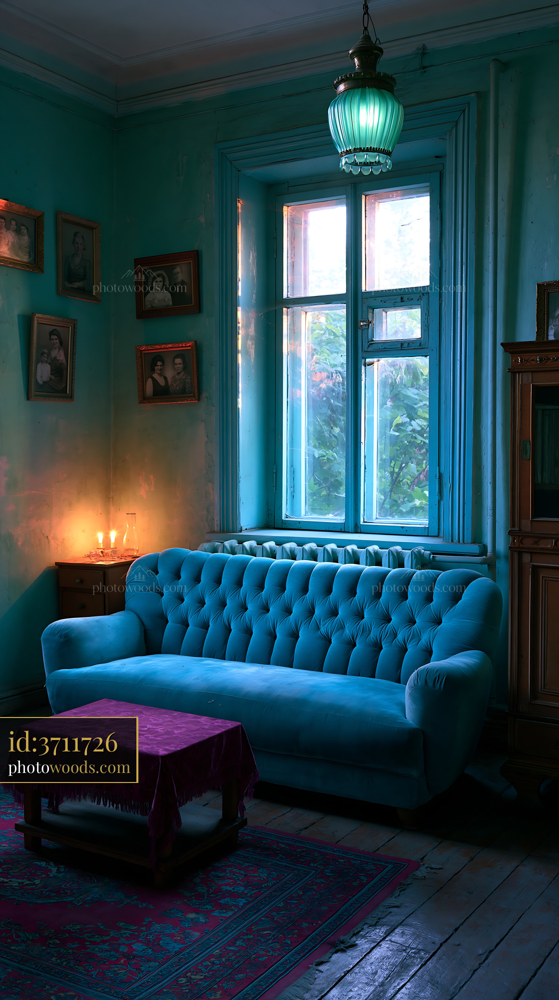 1980s Eastern Bloc Living Room With Blue Couch and Nostalgic Decor