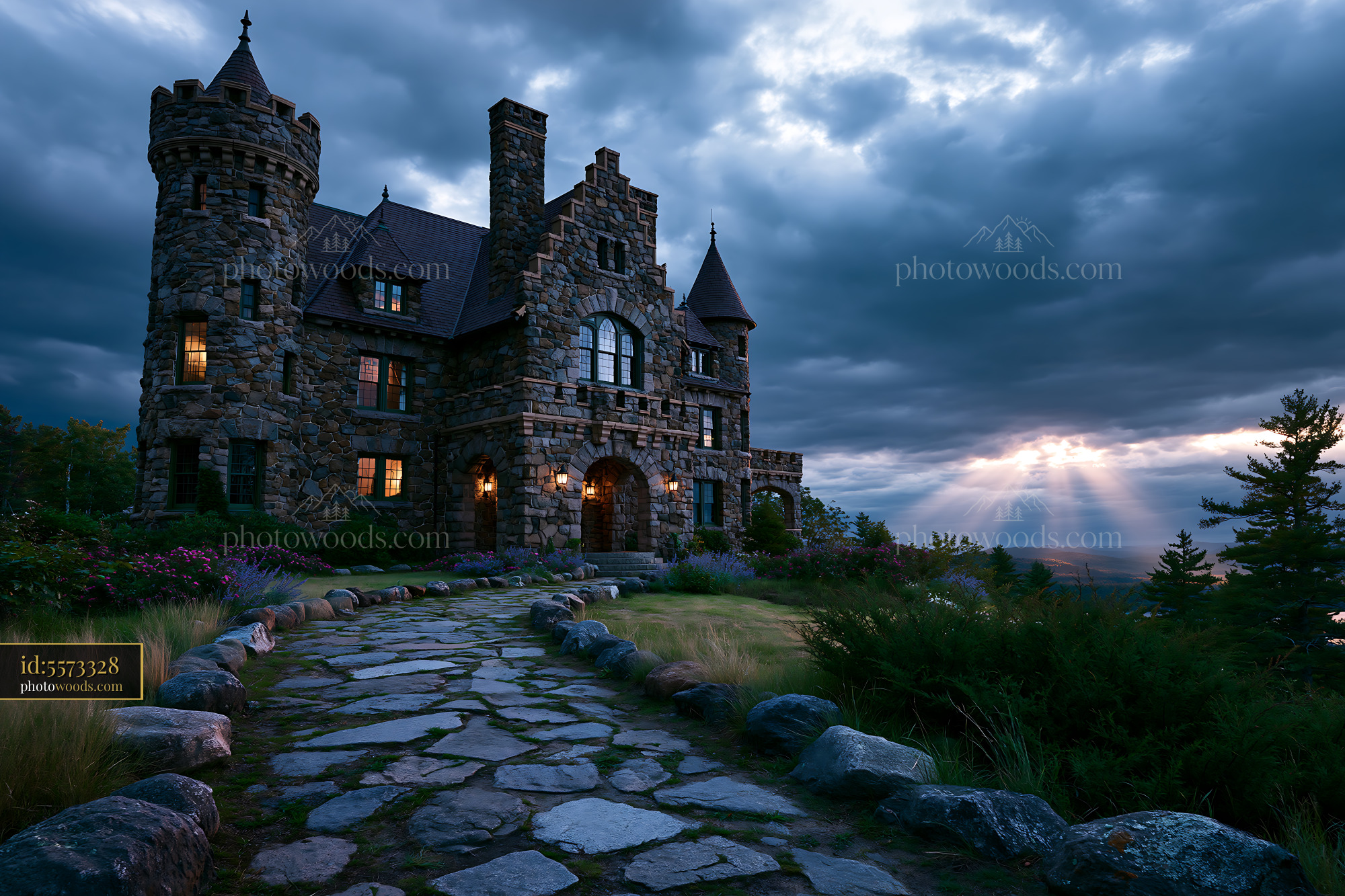 Castle on a Hill Under Cloudy Sky at Dusk