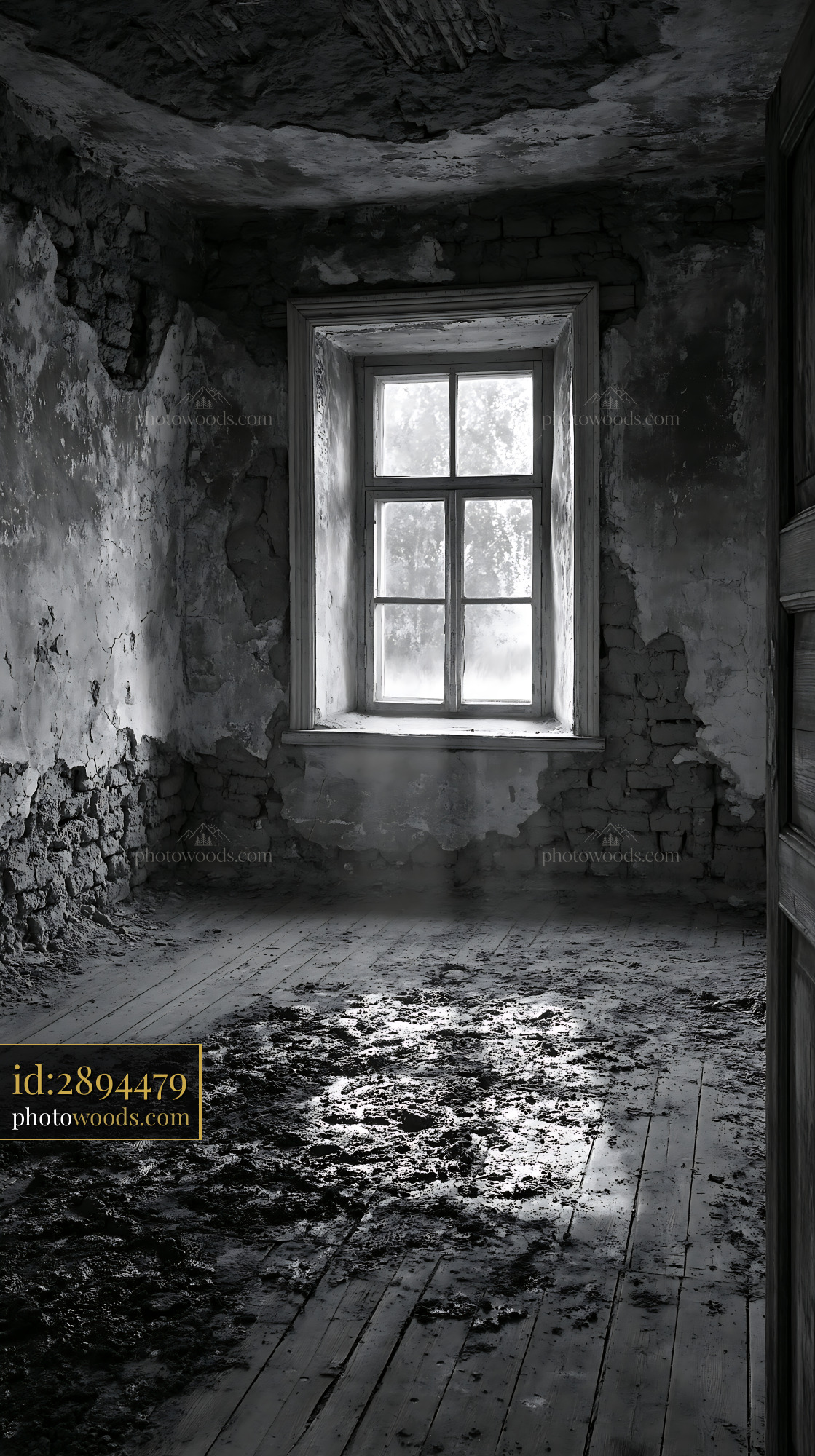 Crumbling Adobe Village House Interior With Natural Light