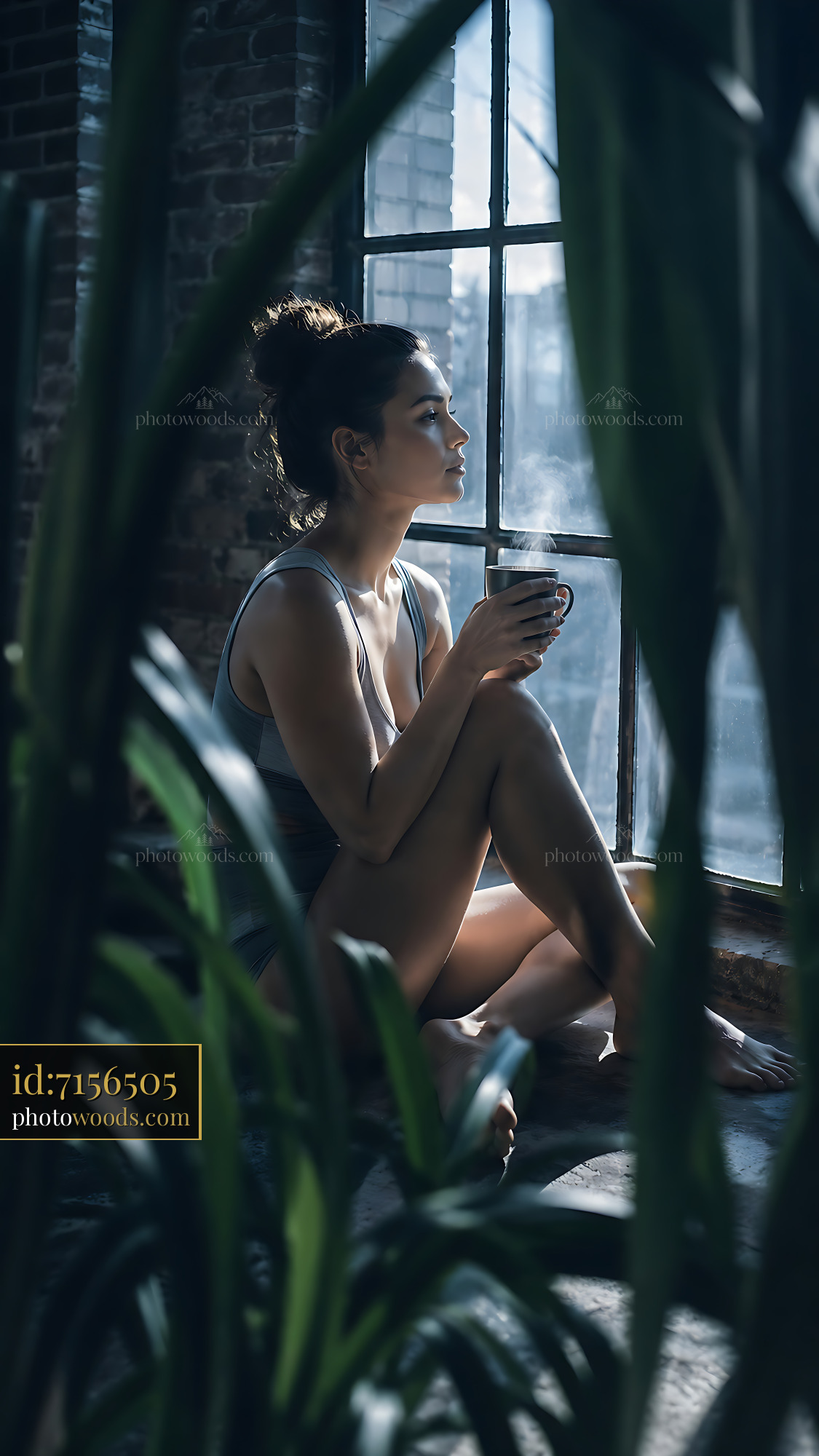 Woman Sitting by Window Holding Cup in Indoor Space