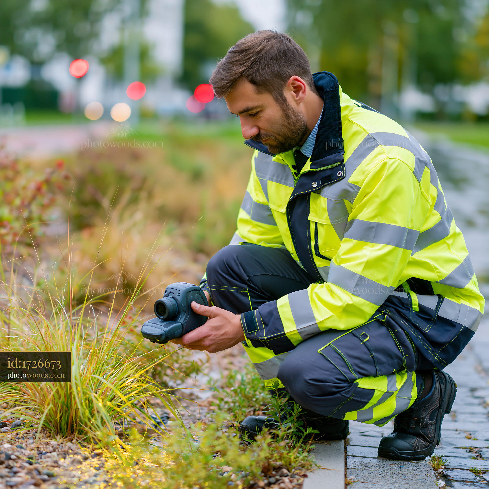 Energy Consultant Using Thermal Imaging Camera Outdoors