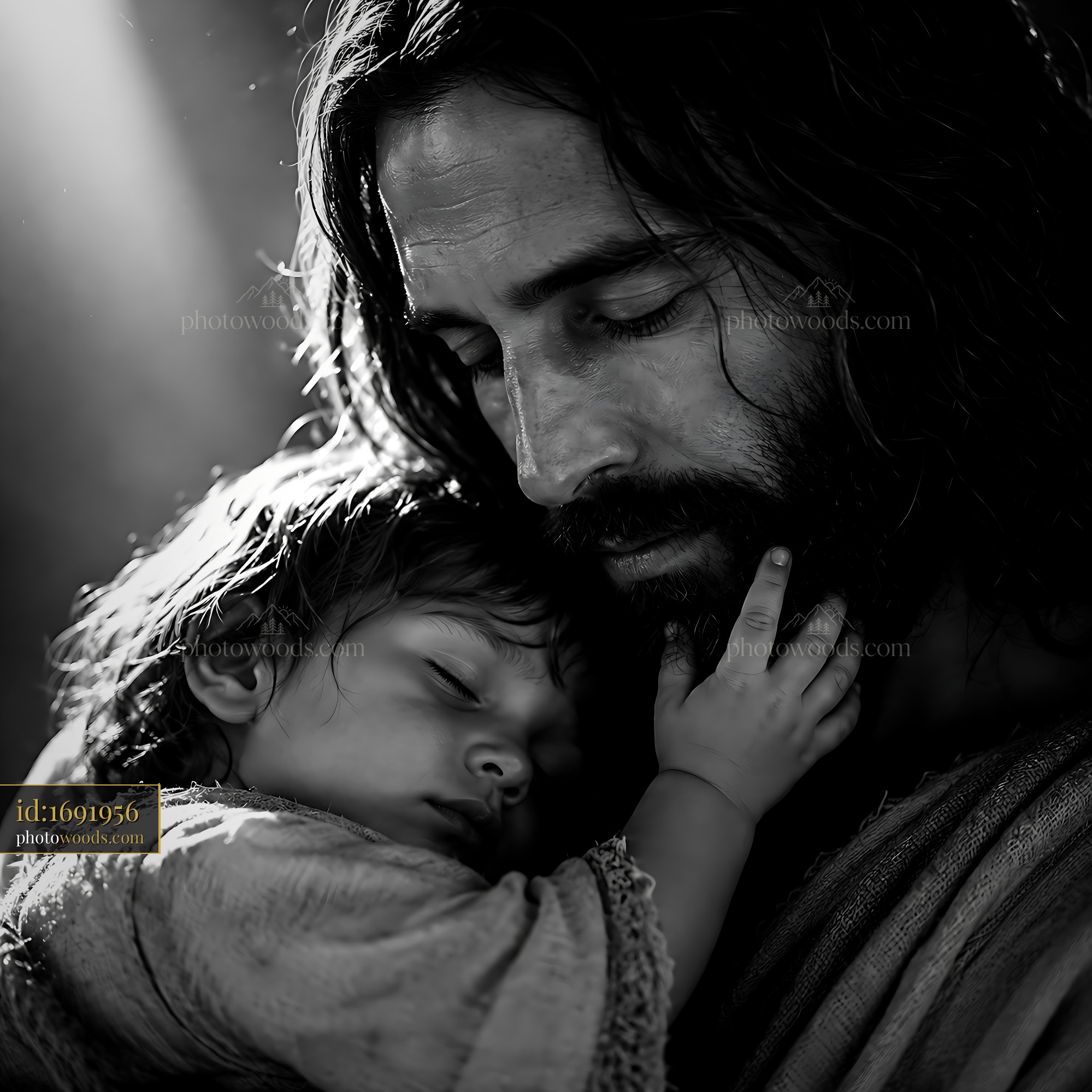 Father Holds Sleeping Child in Embrace With Soft Light