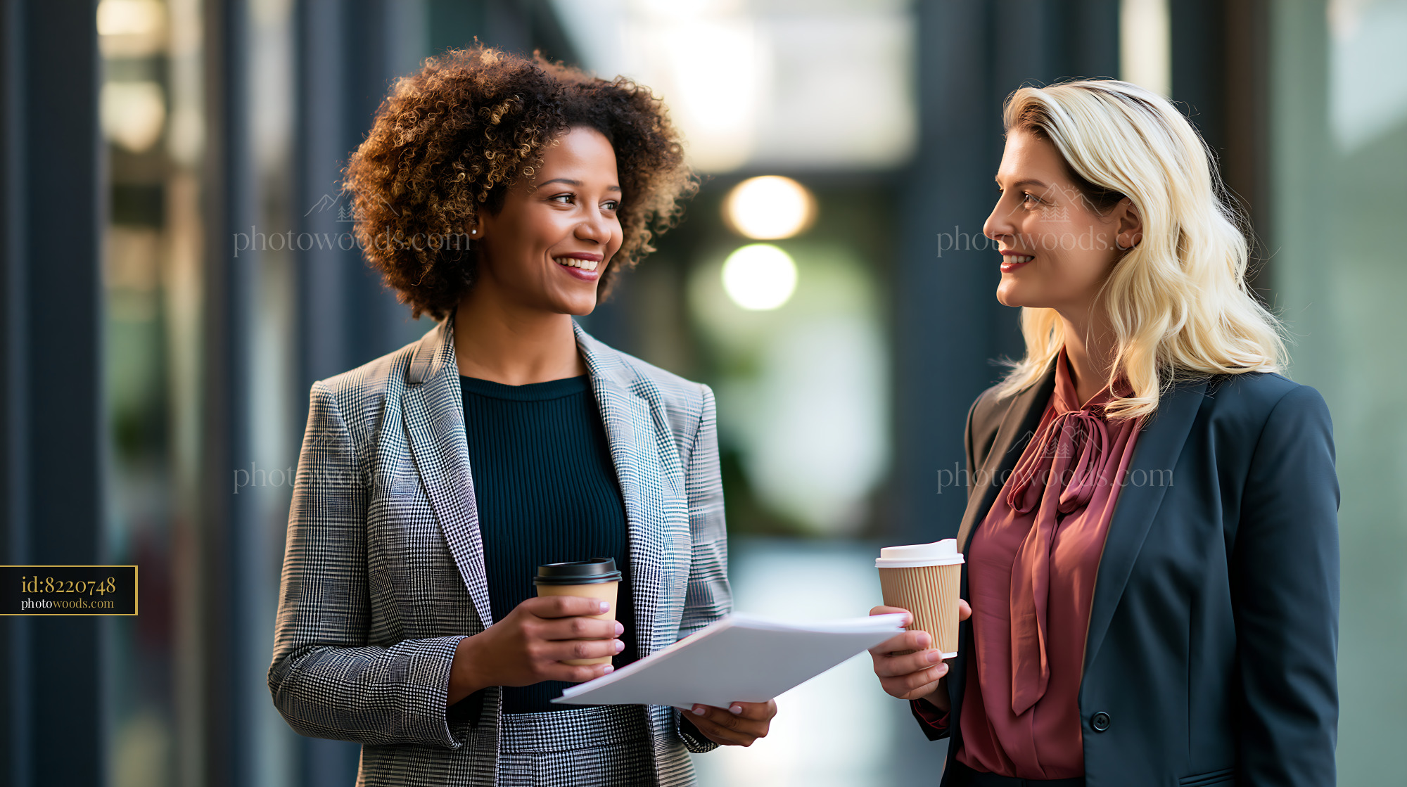 Two Colleagues Discussing Ideas During Hallway Meeting