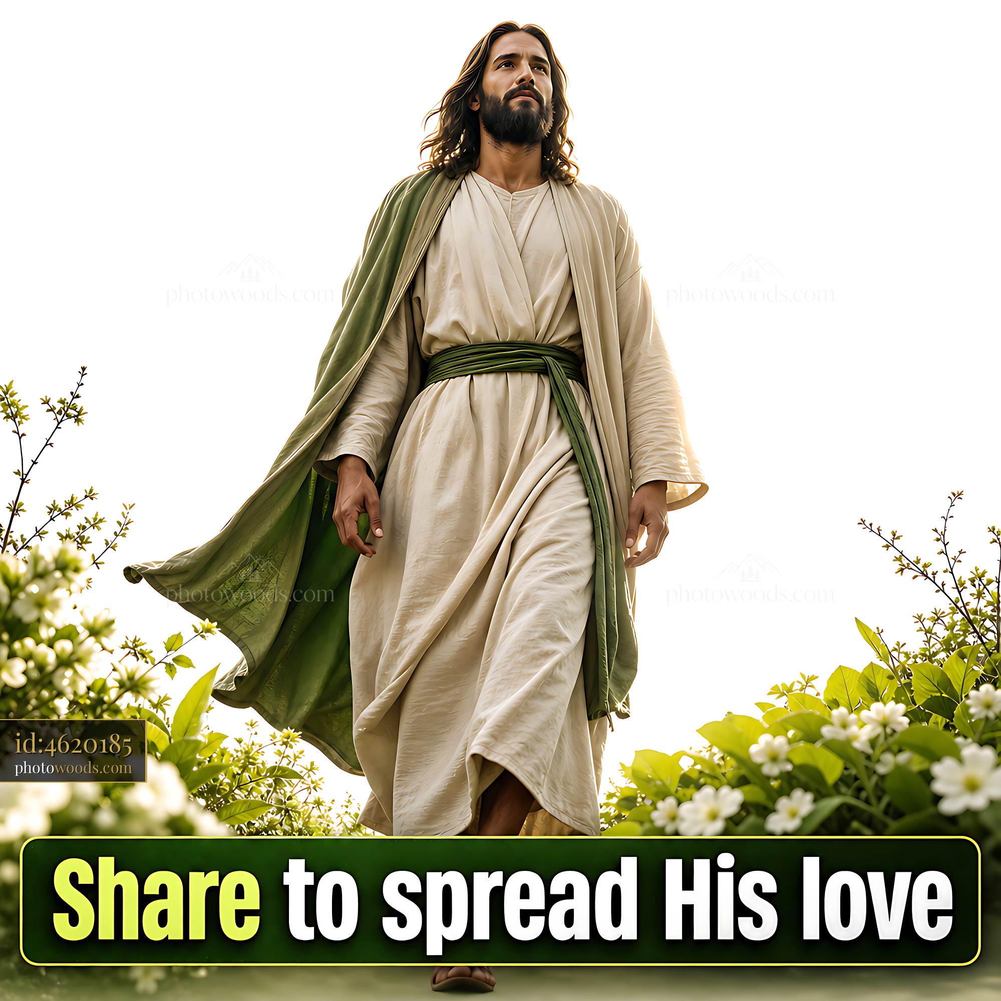 Jesus Walks Through Flowers Spreading His Love and Message