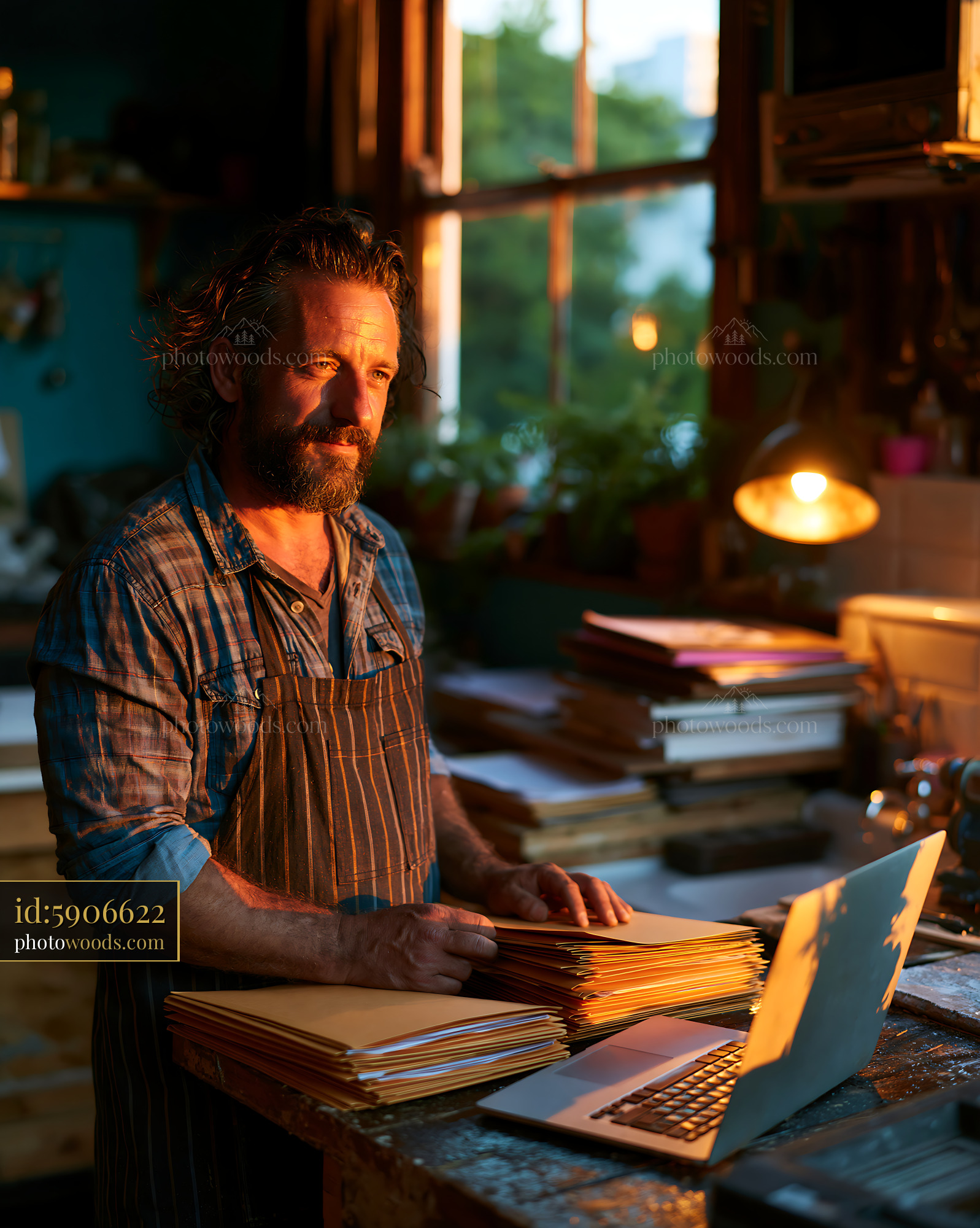 Craftsman Working in a Workshop During Golden Hour