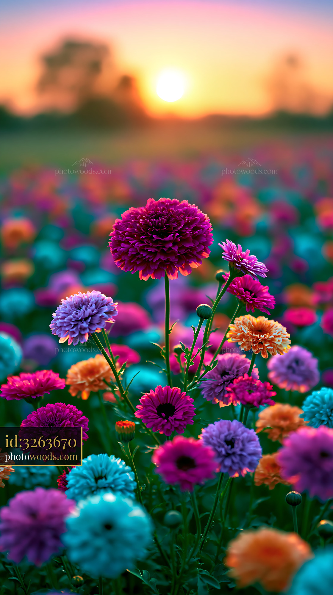 Flowers Blooming in a Vibrant Field During Sunset Light