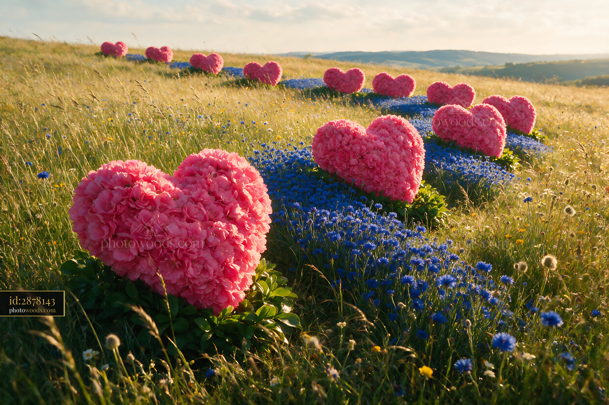 Heart-shaped Flowers in a Lush Meadow During Golden Hour