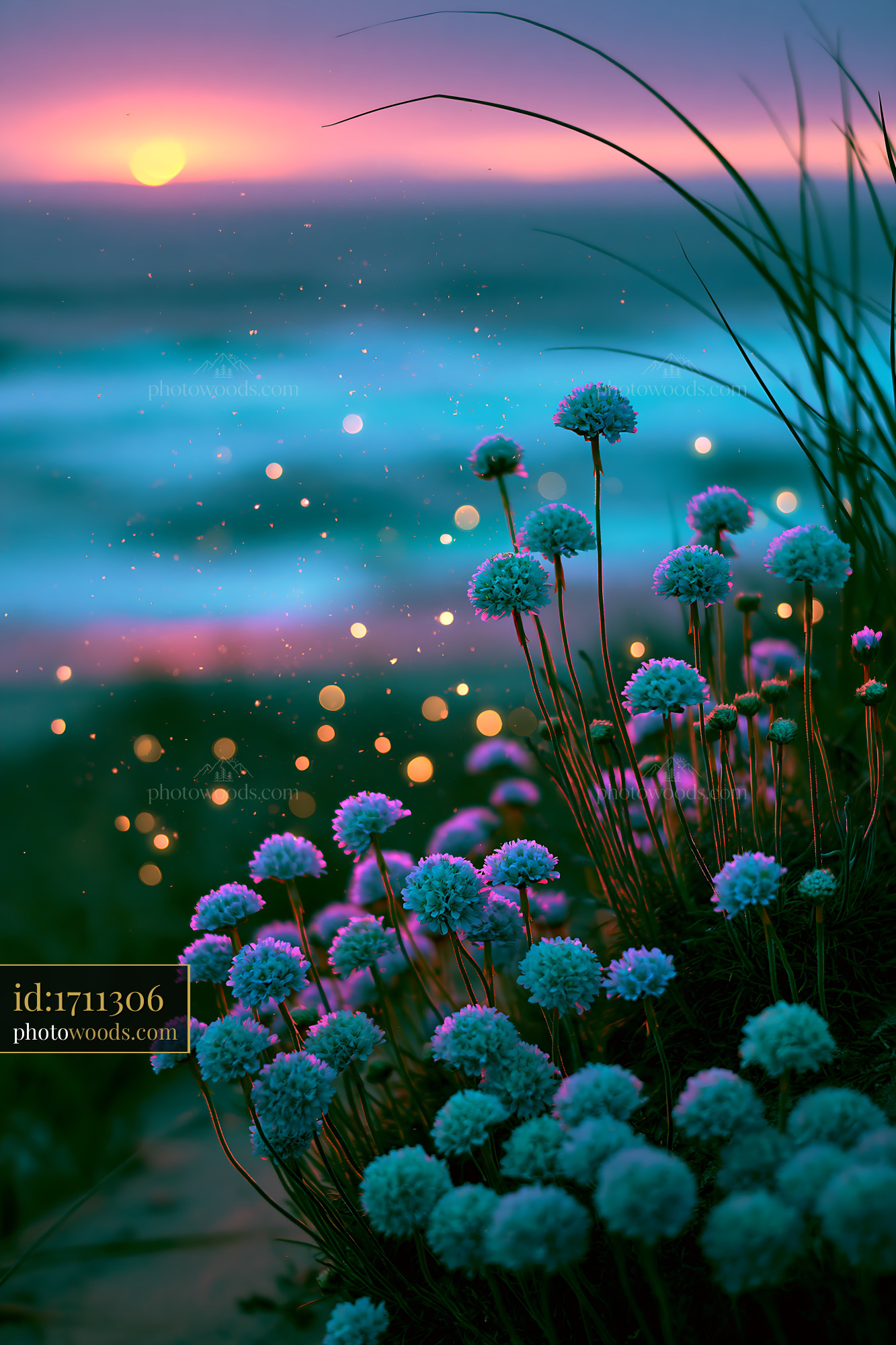 Flowers Bloom Near Ocean at Sunset With Soft Light and Colors