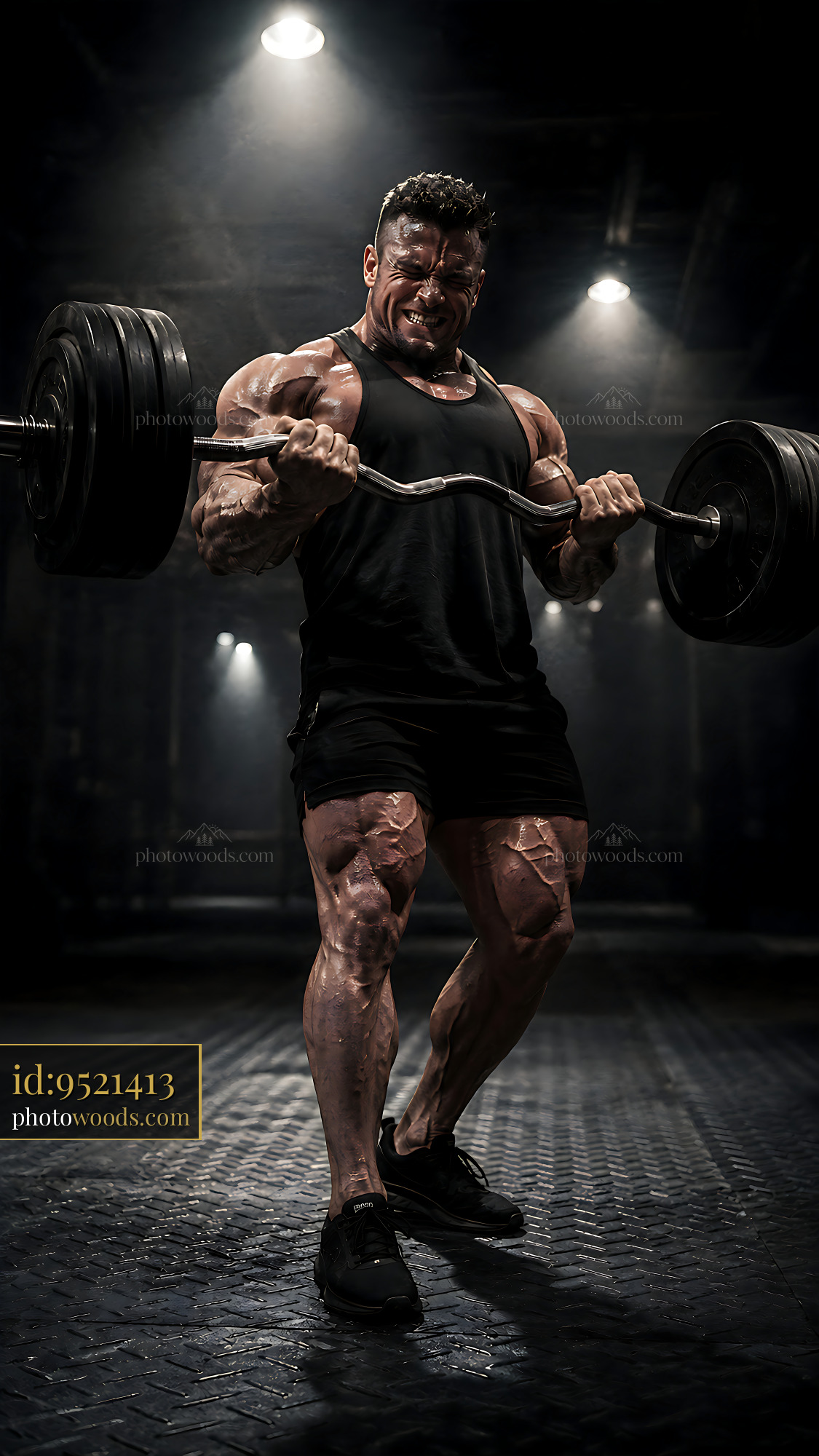 Bodybuilder Lifting Barbell in Gym With Intense Focus and Strength