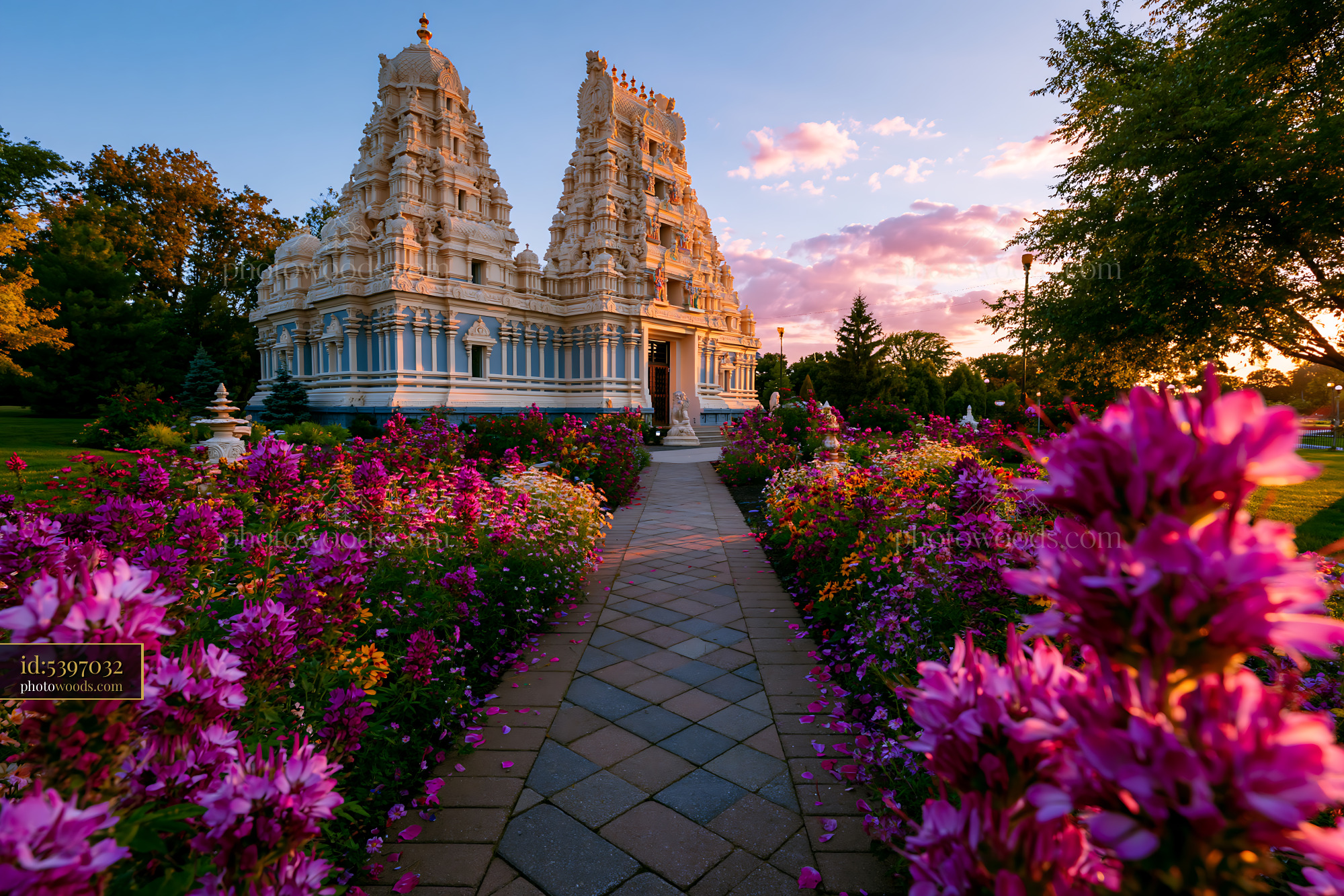 Hindu Temple With Colorful Flowers in Sri Venkateswara, USA