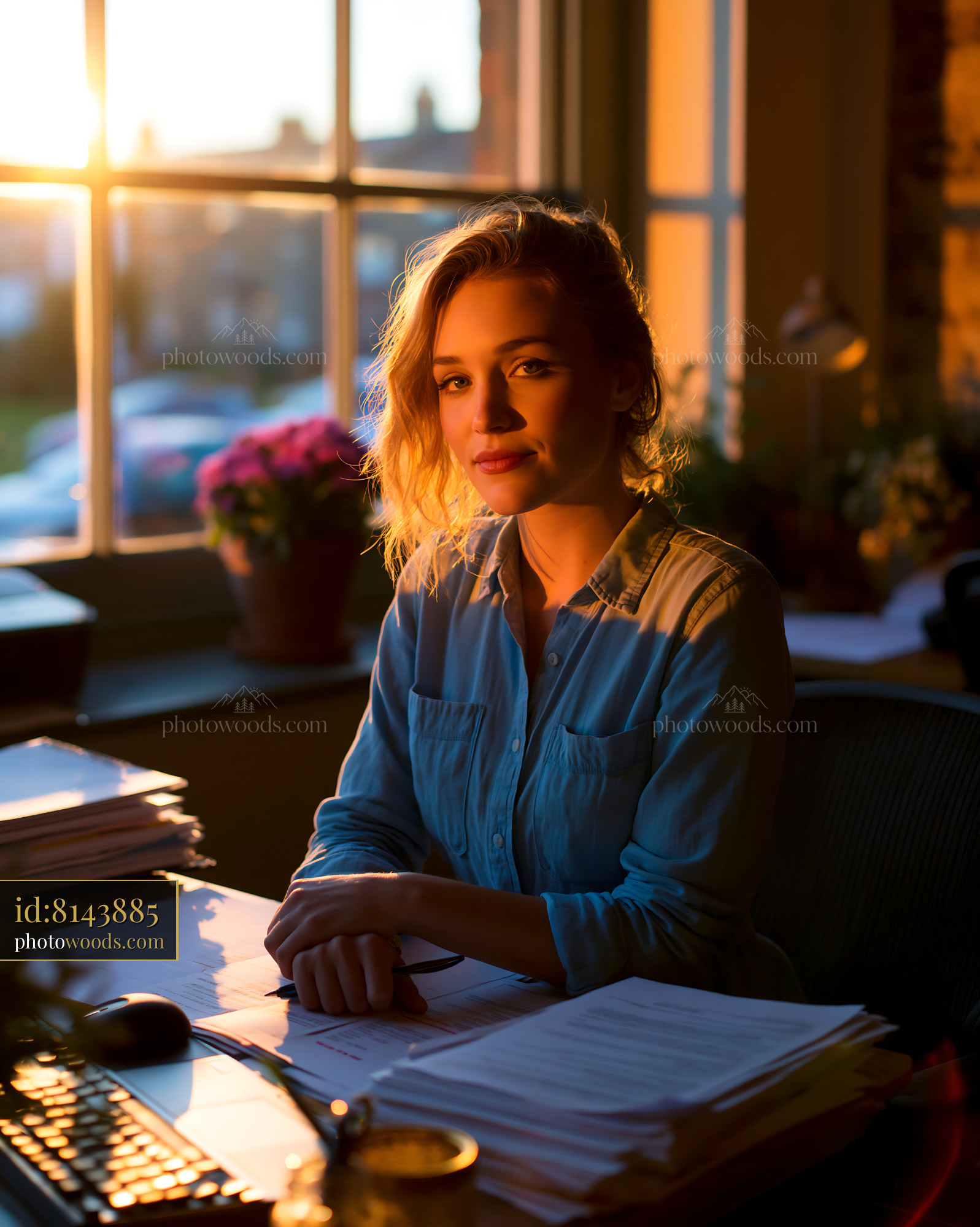 Freelancer at a Hot Desking Station During Golden Hour