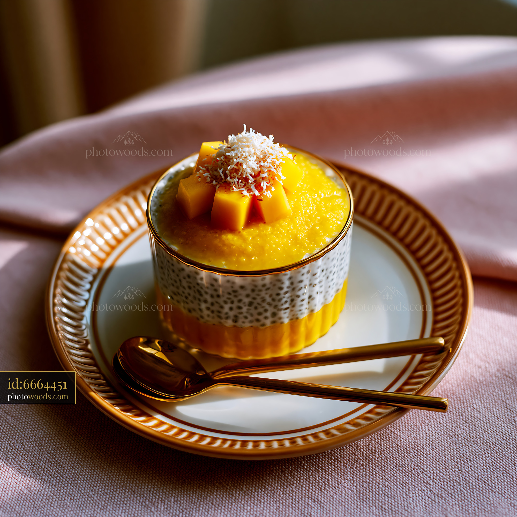 Coconut Chia Pudding Layered With Mango Puree in Soft Light