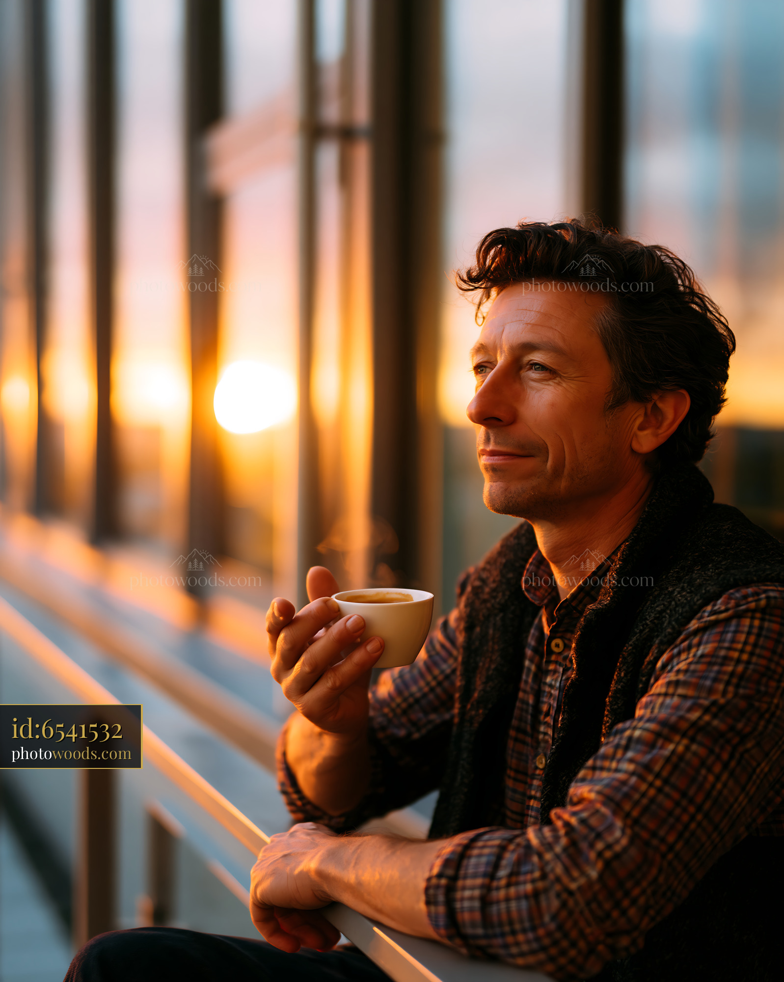Man Enjoying Coffee While Relaxing During Sunset