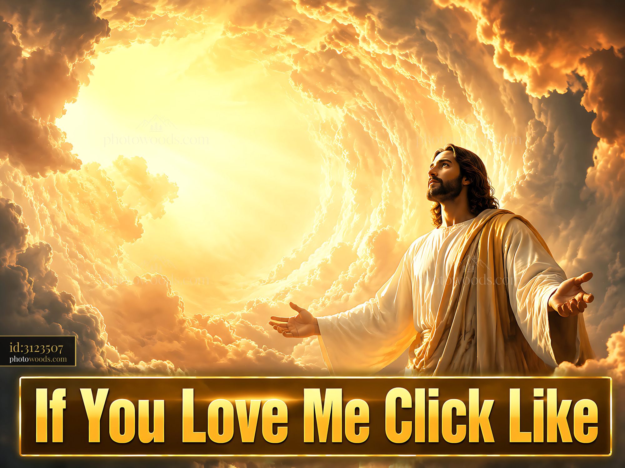 Jesus With Open Arms in the Glowing Sky at Sunset
