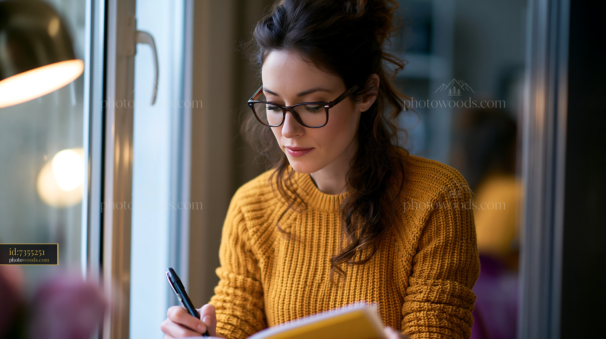 Young Woman Planning Finances in Cozy Indoor Setting