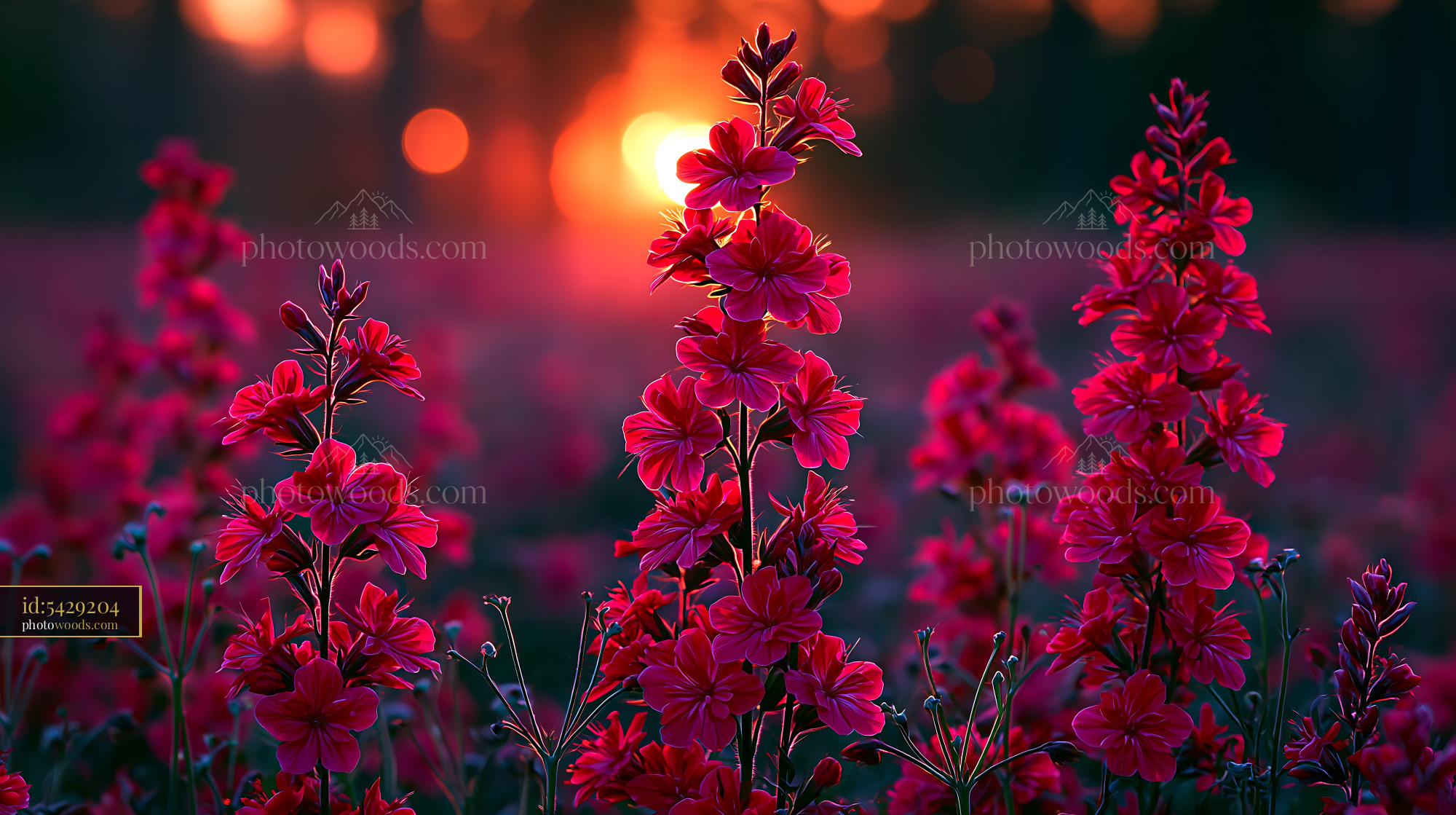 Flowers Bloom in a Field at Sunset With Bright Colors and Light