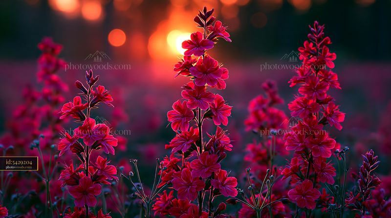Flowers Bloom in a Field at Sunset With Bright Colors and Light