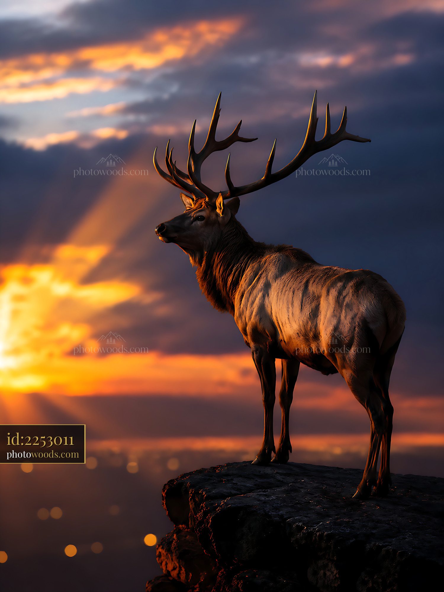 Deer Standing on a Rock at Sunset With Rays of Light Behind