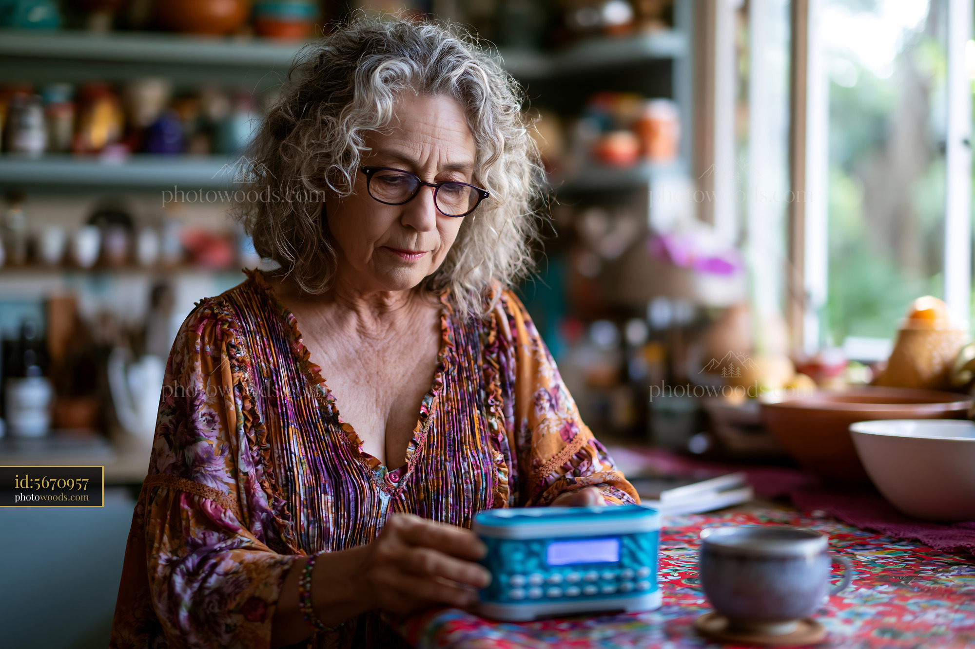 Senior Using Automatic Pill Dispenser at Home