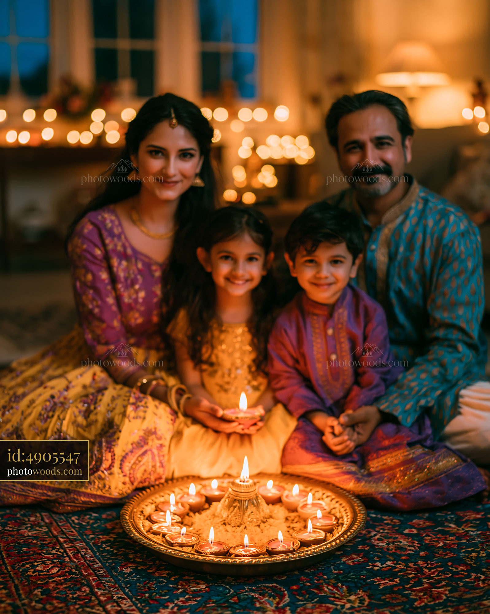 Family Celebrating Diwali With Candles at Home in Evening Light