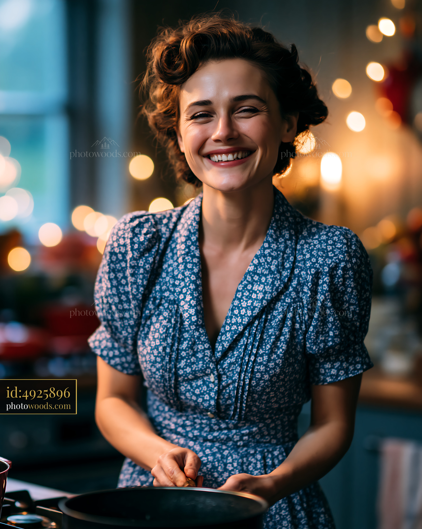 Woman Cooking With a Smile in a Cozy Kitchen During Evening