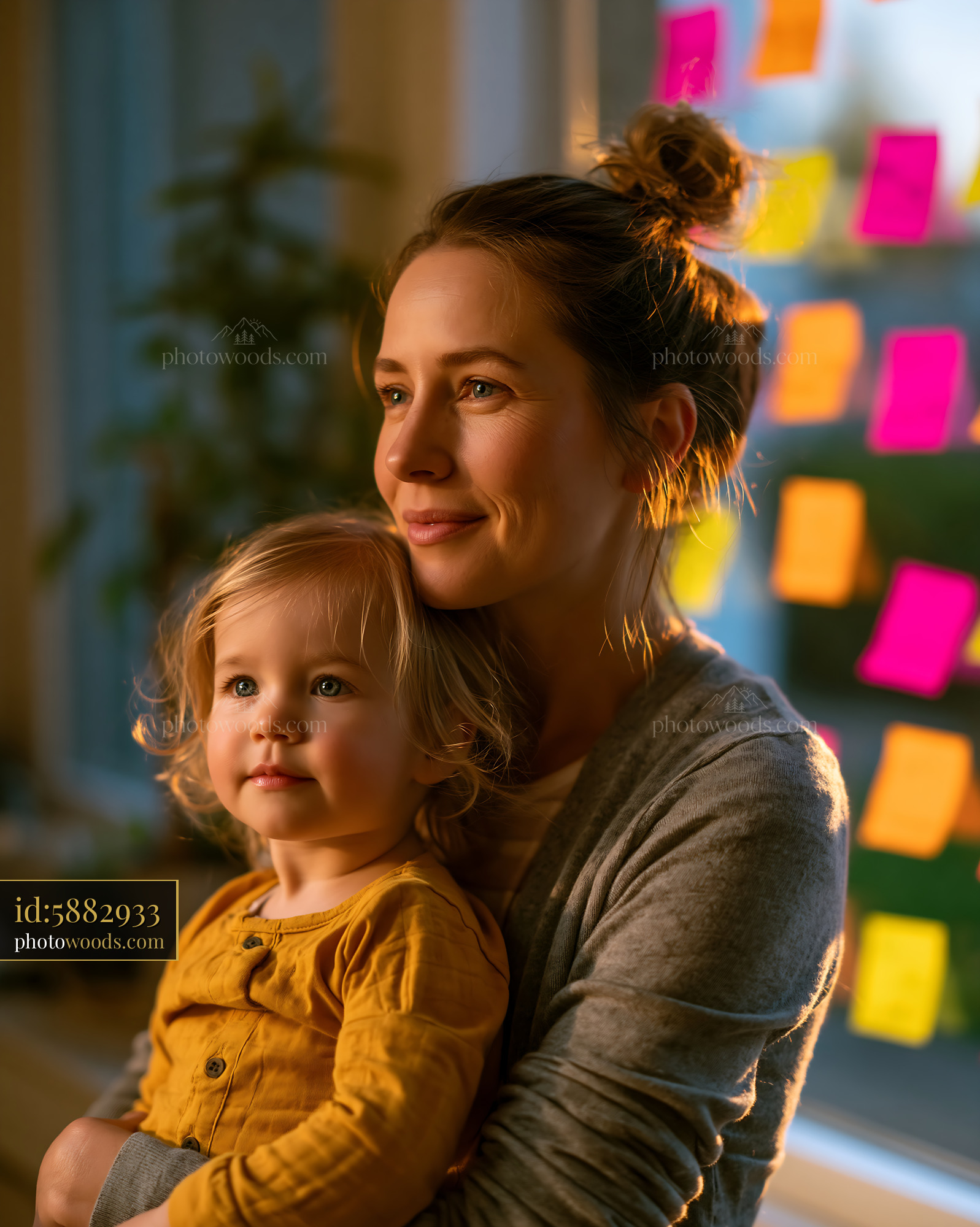 Working Mother With Toddler in Natural Light at Home